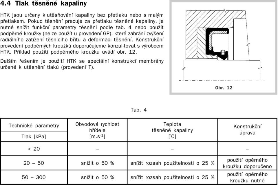 4 nebo použít podpìrné kroužky (nelze použít u provedení GP), které zabrání zvýšení radiálního zatížení tìsnicího bøitu a deformaci tìsnìní.