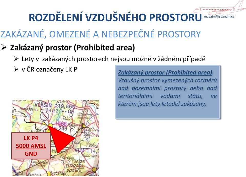 LK P Zakázaný prostor (Prohibited area) Vzdušný prostor vymezených rozměrů nad pozemními