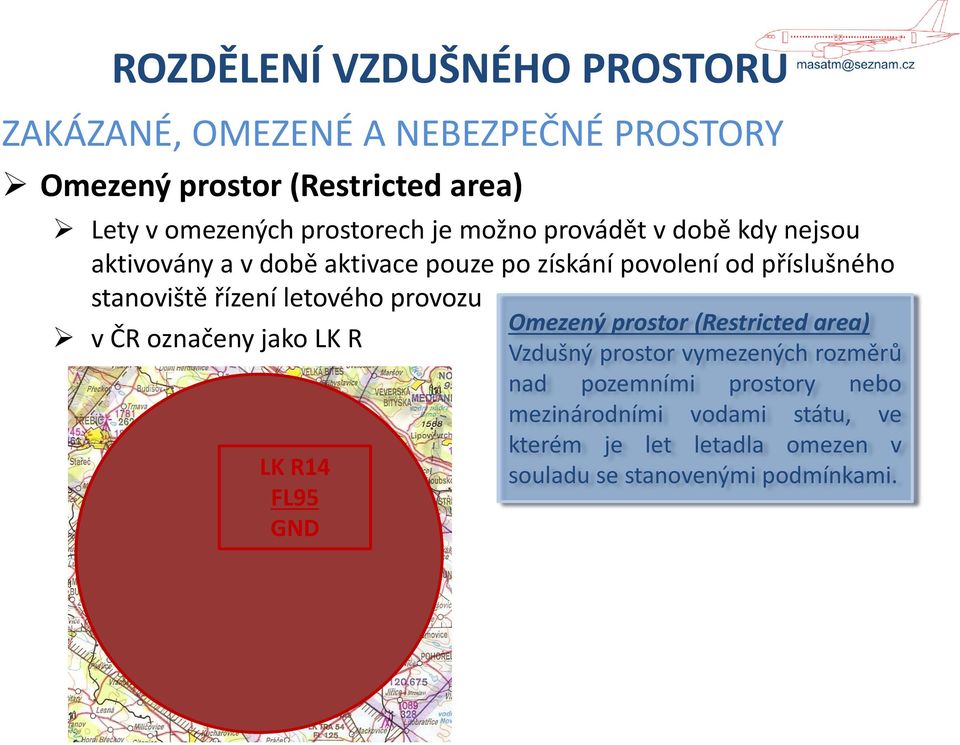 stanoviště řízení letového provozu v ČR označeny jako LK R LK R14 FL95 GND Omezený prostor (Restricted area) Vzdušný prostor