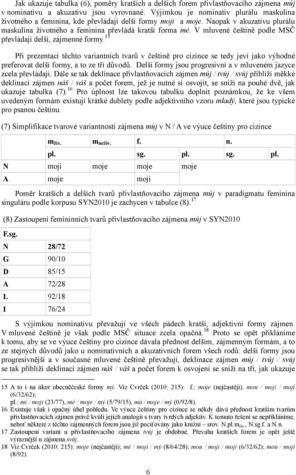 V mluvené češtině podle MSČ převládají delší, zájmenné formy. 15 Při prezentaci těchto variantních tvarů v češtině pro cizince se tedy jeví jako výhodné preferovat delší formy, a to ze tří důvodů.