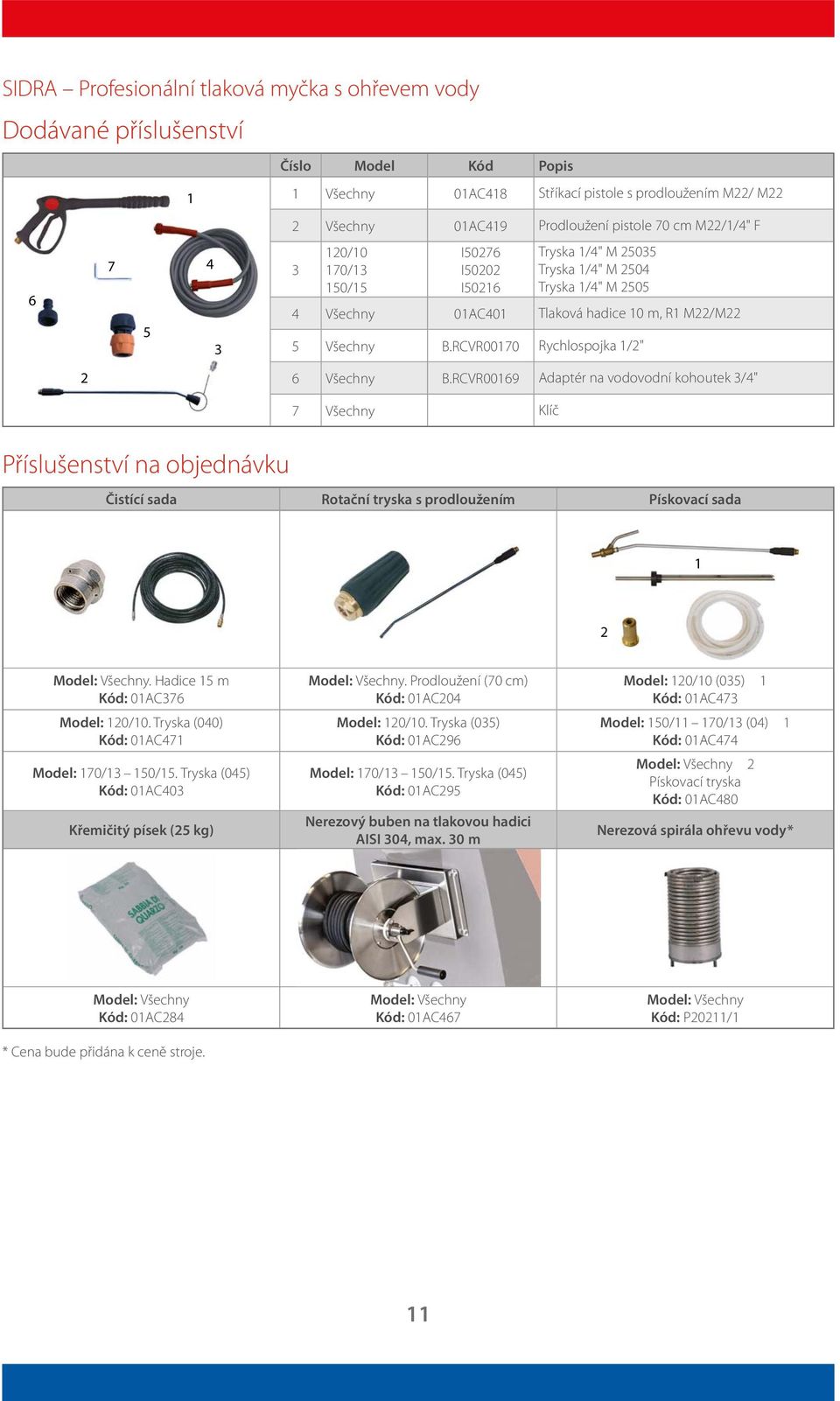 RCVR0069 Adaptér na vodovodní kohoutek 3/4" 7 Všechny Klíč Příslušenství na objednávku Čistící sada Rotační tryska s prodloužením Pískovací sada. Hadice 5 m Kód: 0AC376 Model: 0/0.