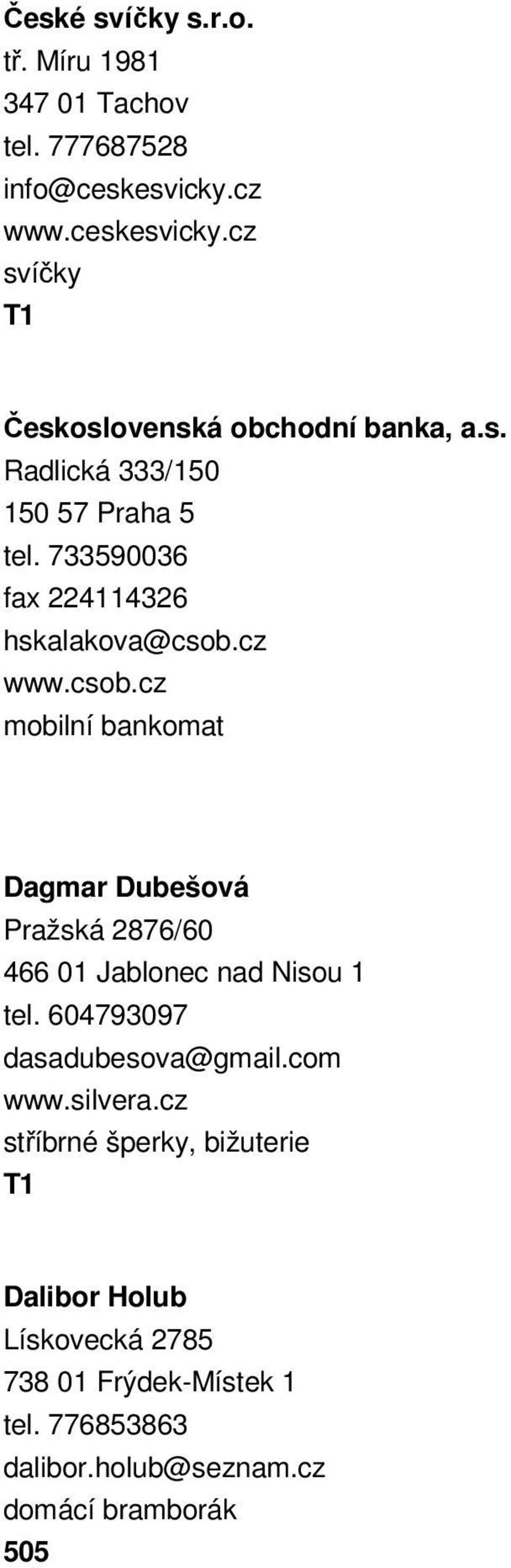 cz www.csob.cz mobilní bankomat Dagmar Dubešová Pražská 2876/60 466 01 Jablonec nad Nisou 1 tel. 604793097 dasadubesova@gmail.