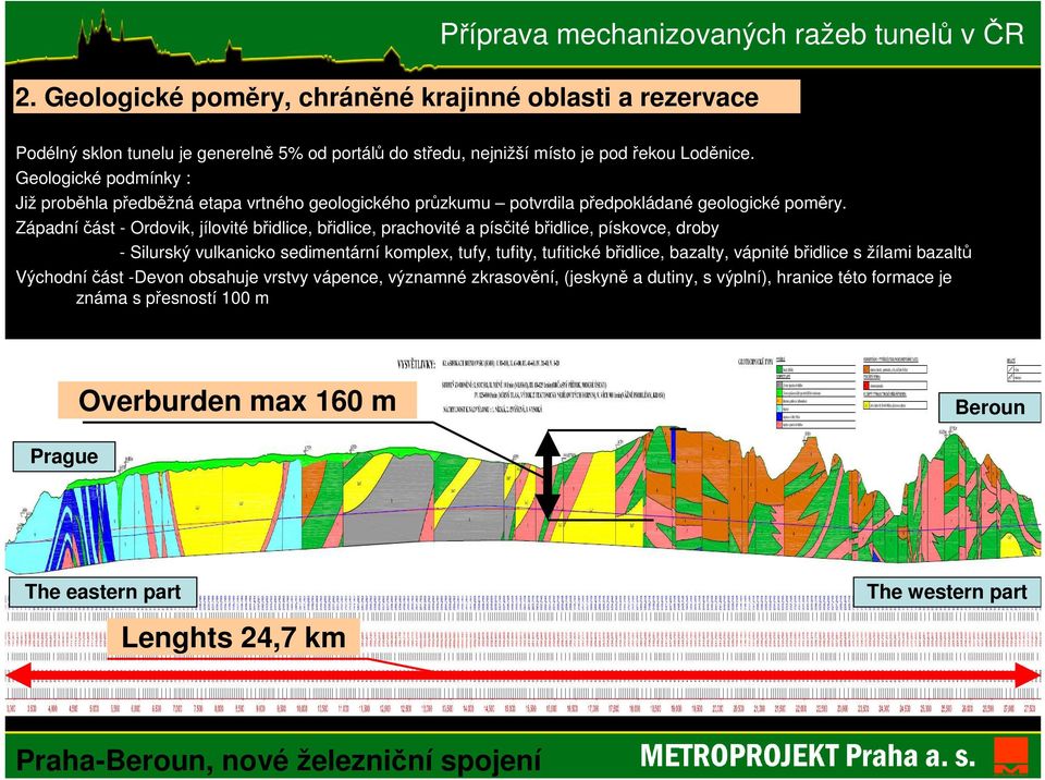 Západní část - Ordovik, jílovité břidlice, břidlice, prachovité a písčité břidlice, pískovce, droby - Silurský vulkanicko sedimentární komplex, tufy, tufity, tufitické břidlice,