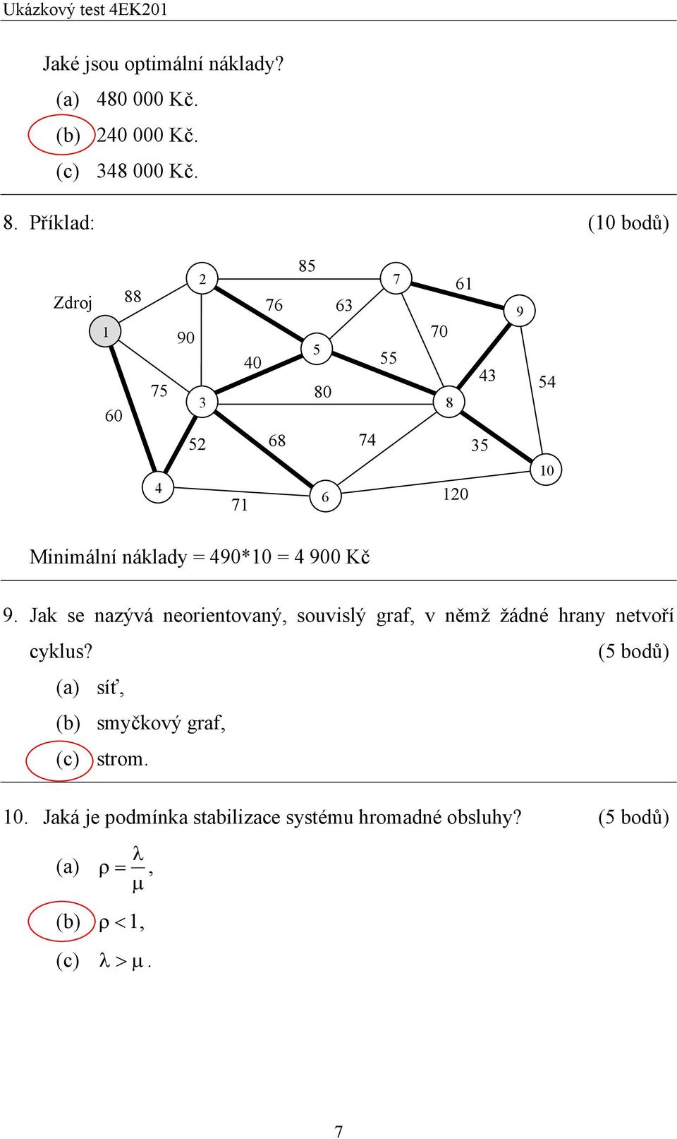 náklady = 490*0 = 4 900 Kč 9. Jak se nazývá neorientovaný, souvislý graf, v němž žádné hrany netvoří cyklus?