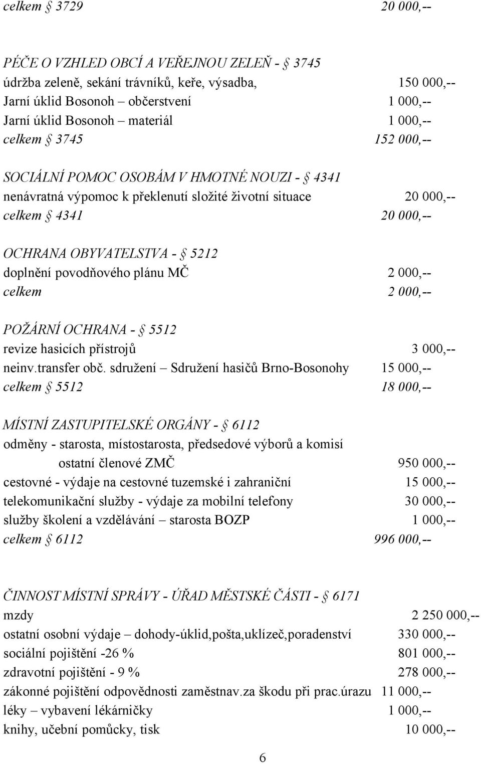 povodňového plánu MČ 2 000,-- celkem 2 000,-- POŽÁRNÍ OCHRANA - 5512 revize hasicích přístrojů 3 000,-- neinv.transfer obč.