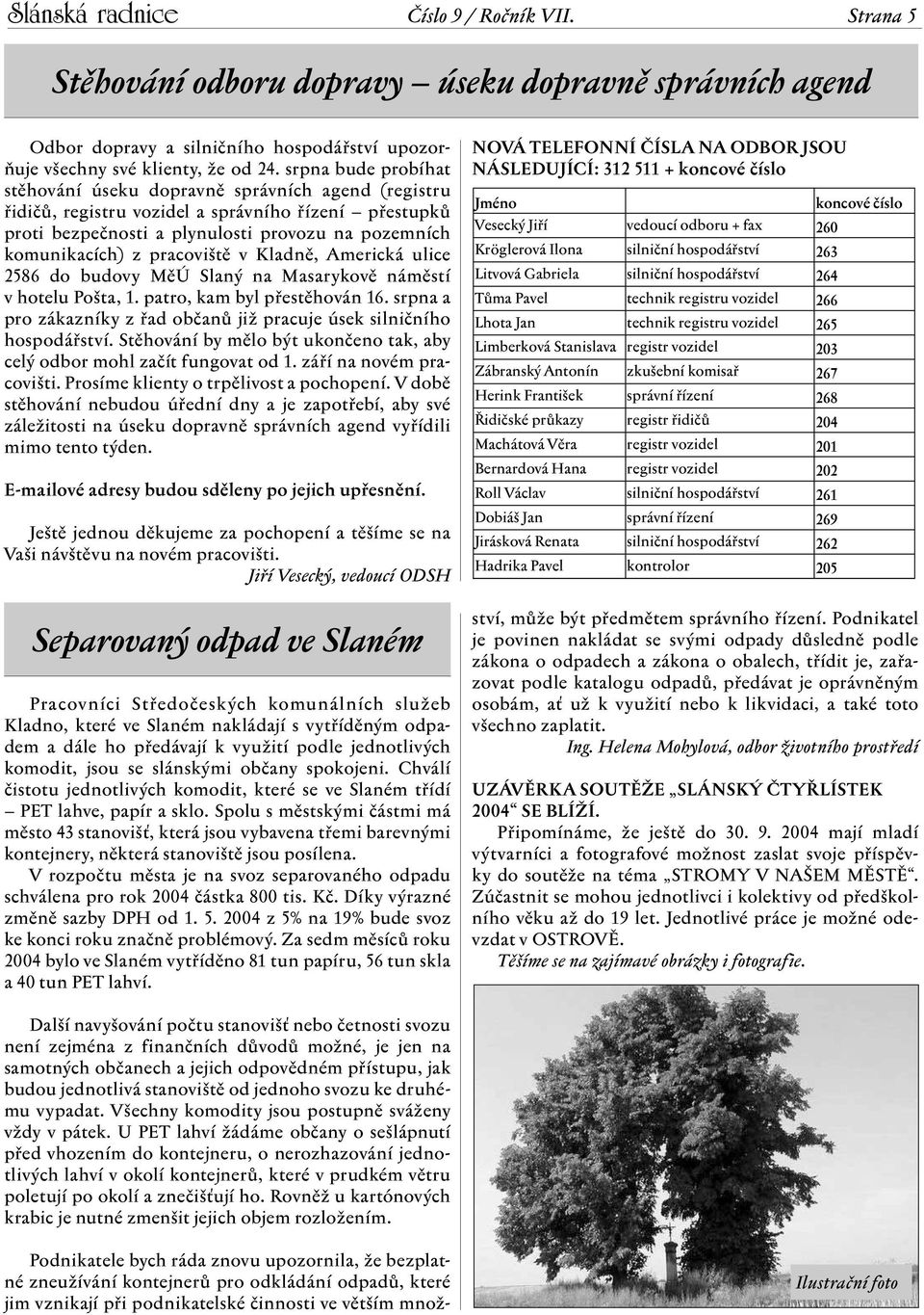 pracoviště v Kladně, Americká ulice 2586 do budovy MěÚ Slaný na Masarykově náměstí v hotelu Pošta, 1. patro, kam byl přestěhován 16.