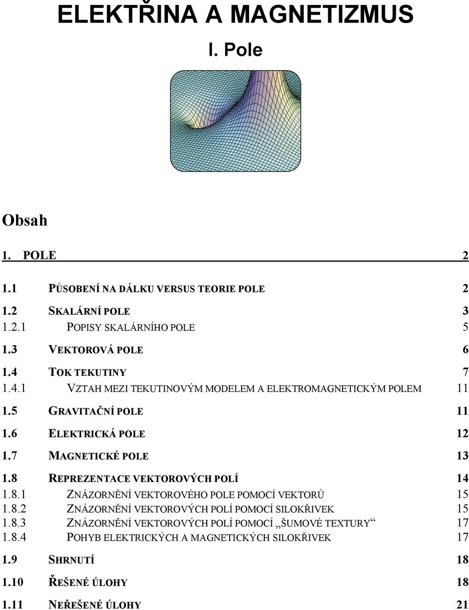 7 MAGNETICKÉ POLE 13 1.8 REPREZENTACE VEKTOROVÝCH POLÍ 14 1.8.1 ZNÁZORNĚNÍ VEKTOROVÉHO POLE POMOCÍ VEKTORŮ 15 1.8. ZNÁZORNĚNÍ VEKTOROVÝCH POLÍ POMOCÍ SILOKŘIVEK 15 1.