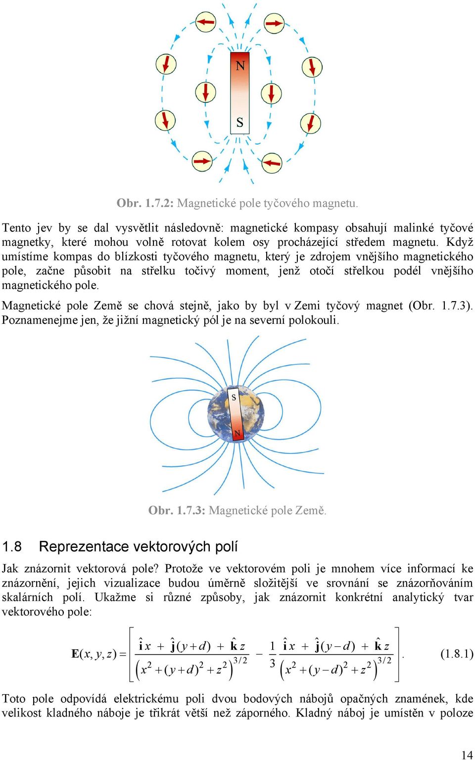 Když umístíme kompas do blízkosti tyčového magnetu, který je zdrojem vnějšího magnetického pole, začne působit na střelku točivý moment, jenž otočí střelkou podél vnějšího magnetického pole.