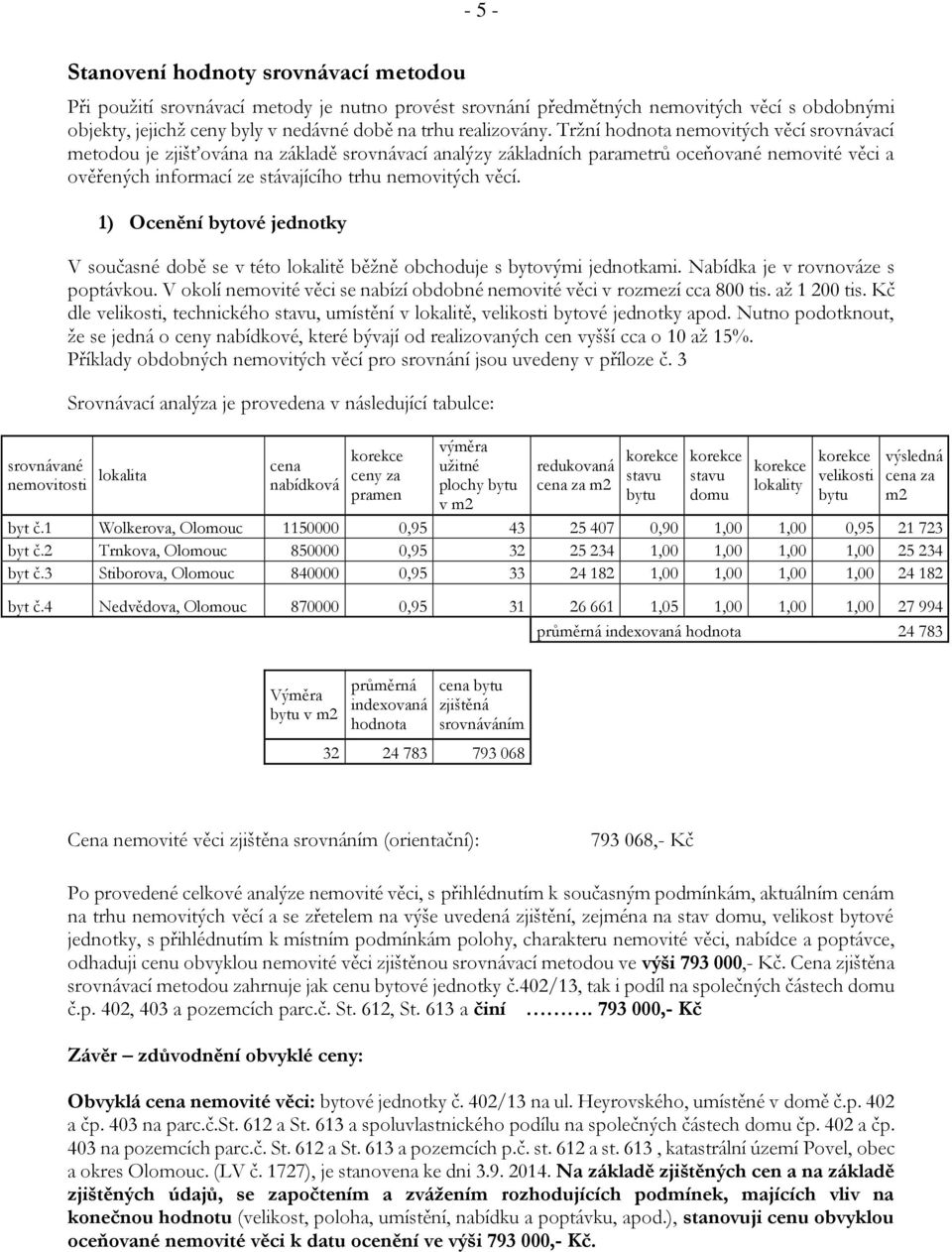 Tržní hodnota nemovitých věcí srovnávací metodou je zjišťována na základě srovnávací analýzy základních parametrů oceňované nemovité věci a ověřených informací ze stávajícího trhu nemovitých věcí.