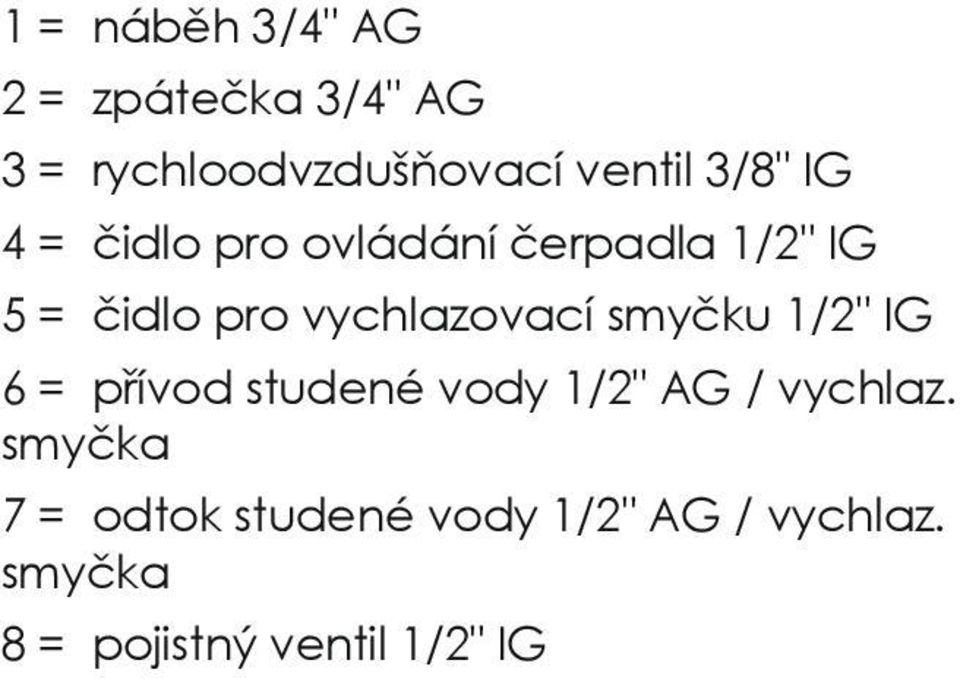 vychlazovací smyčku 1/2" IG 6 = přívod studené vody 1/2" AG / vychlaz.