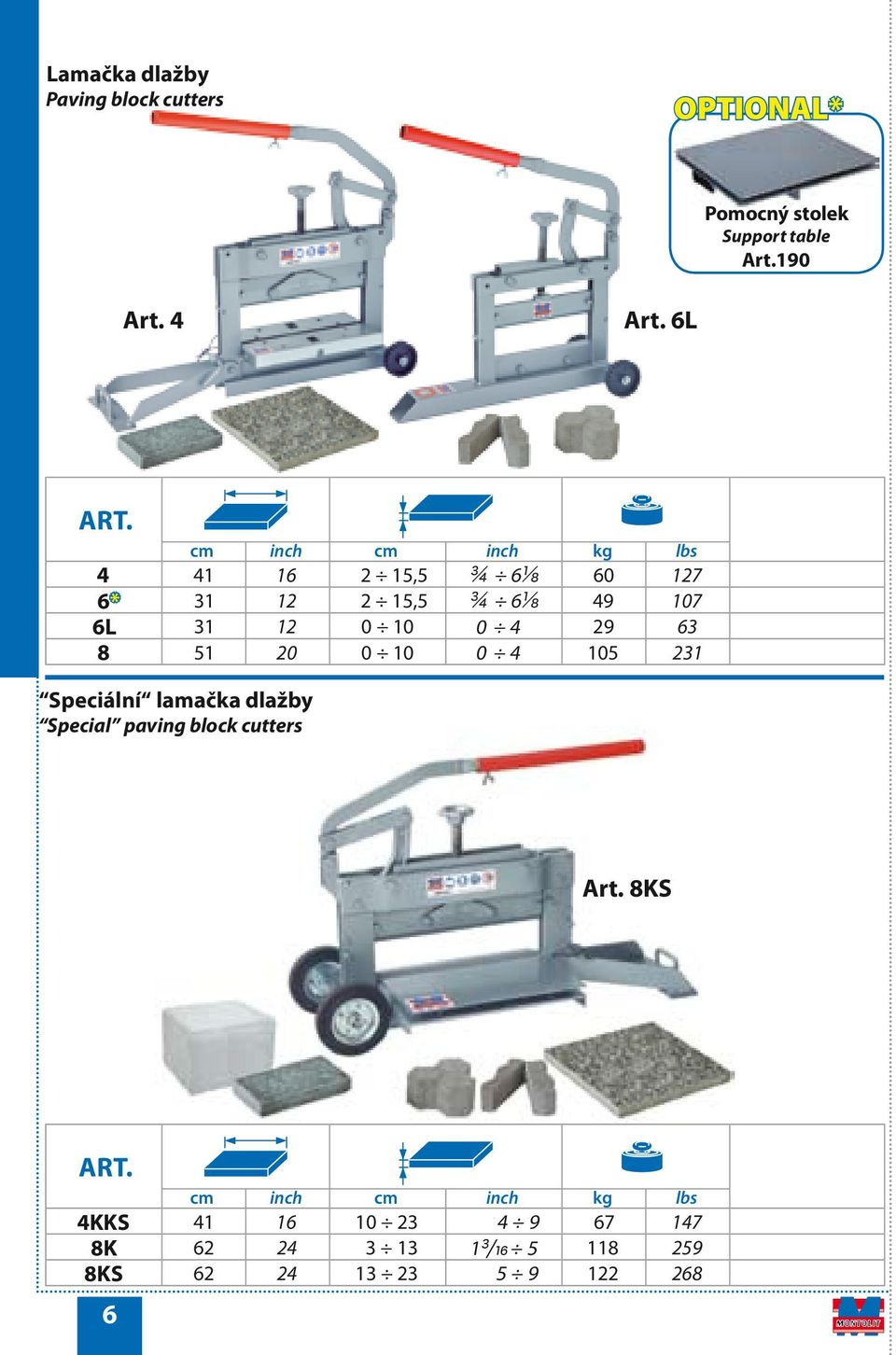 29 63 8 51 20 0 10 0 4 105 231 Speciální lamačka dlažby Special paving block cutters Art.