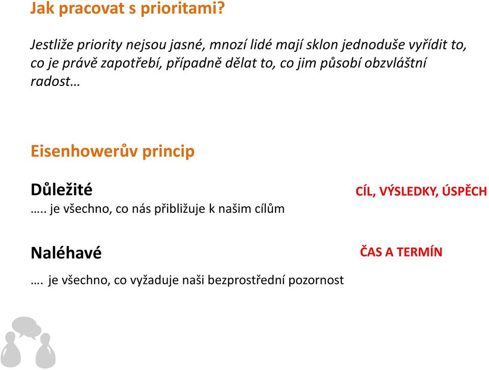zapotřebí, případně dělat to, co jim působí obzvláštní radost Eisenhowerův princip
