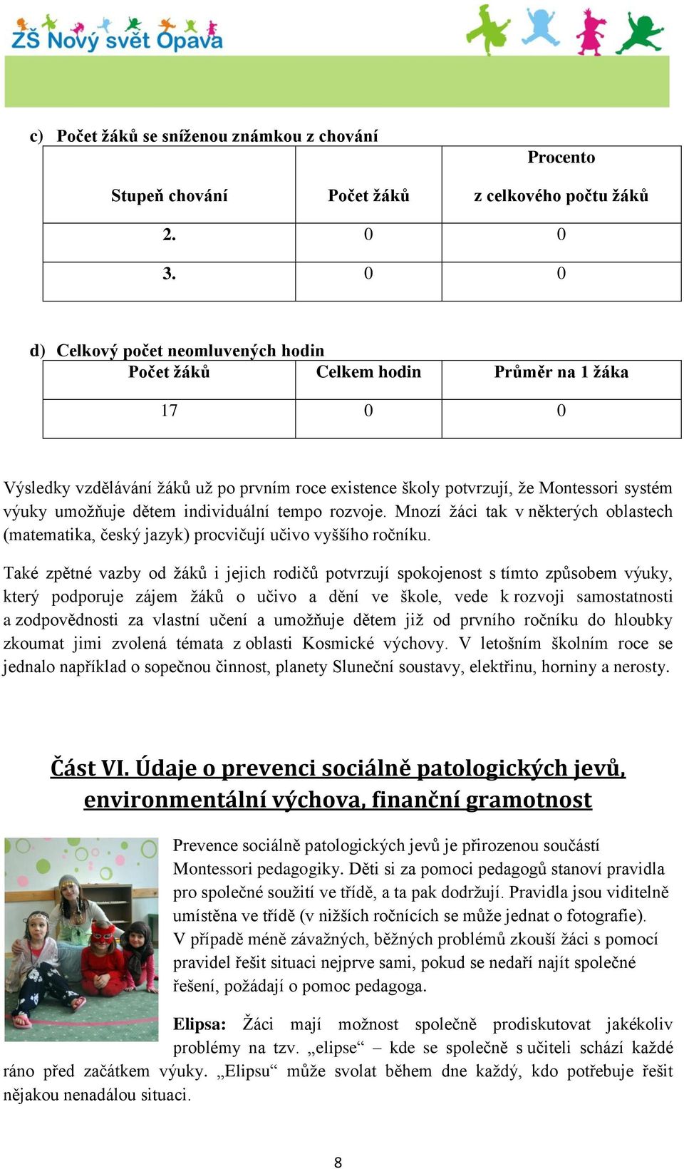 individuální tempo rozvoje. Mnozí žáci tak v některých oblastech (matematika, český jazyk) procvičují učivo vyššího ročníku.