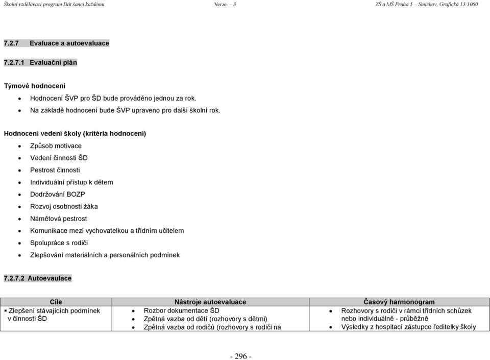 vychovatelkou a třídním učitelem Spolupráce s rodiči Zlepšování materiálních a personálních podmínek 7.