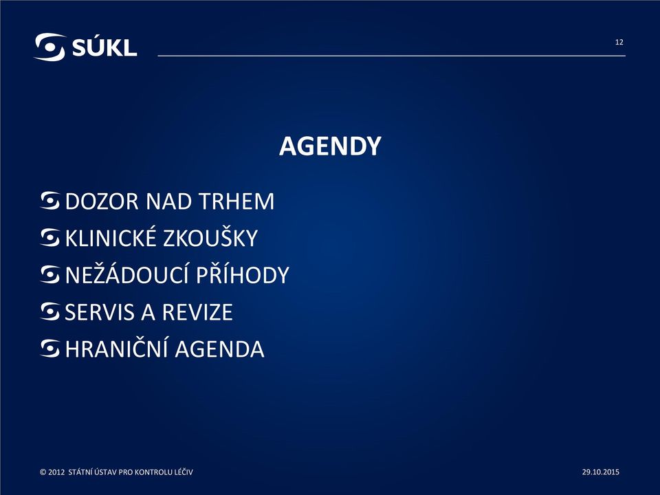 REVIZE HRANIČNÍ AGENDA AGENDY 2012