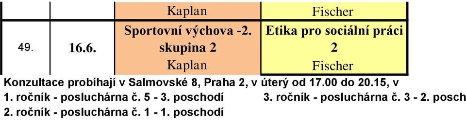 Salmovské 8, Praha 2, v úterý od 17.00 do 20.15, v 1.