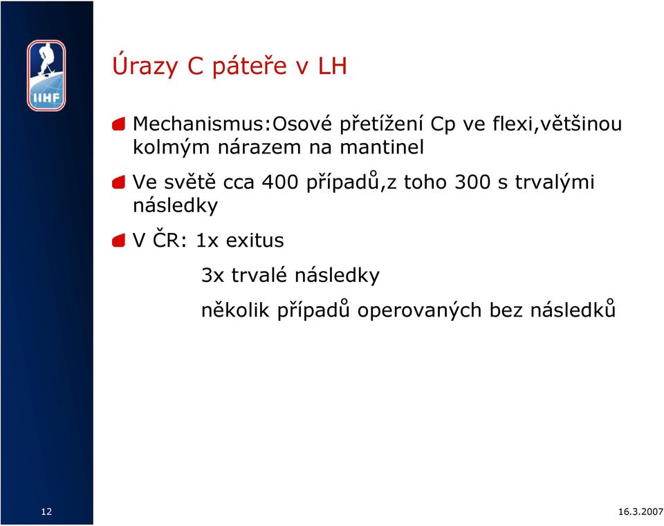 400 případů,z toho 300 s trvalými následky V ČR: 1x