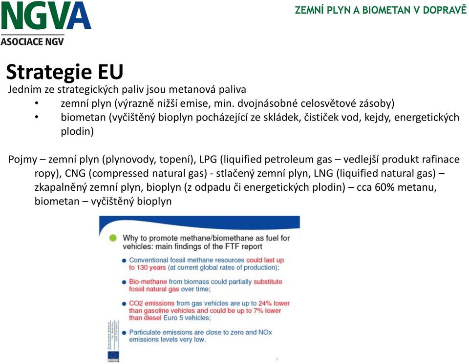 Pojmy zemní plyn (plynovody, topení), LPG (liquified petroleum gas vedlejší produkt rafinace ropy), CNG (compressed natural gas)