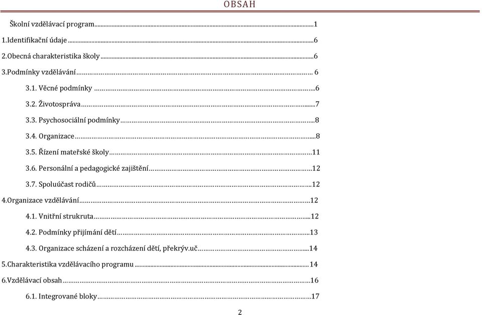 7. Spoluúčast rodičů.12 4.Organizace vzdělávání 12 4.1. Vnitřní strukruta..12 4.2. Podmínky přijímání dětí.13 