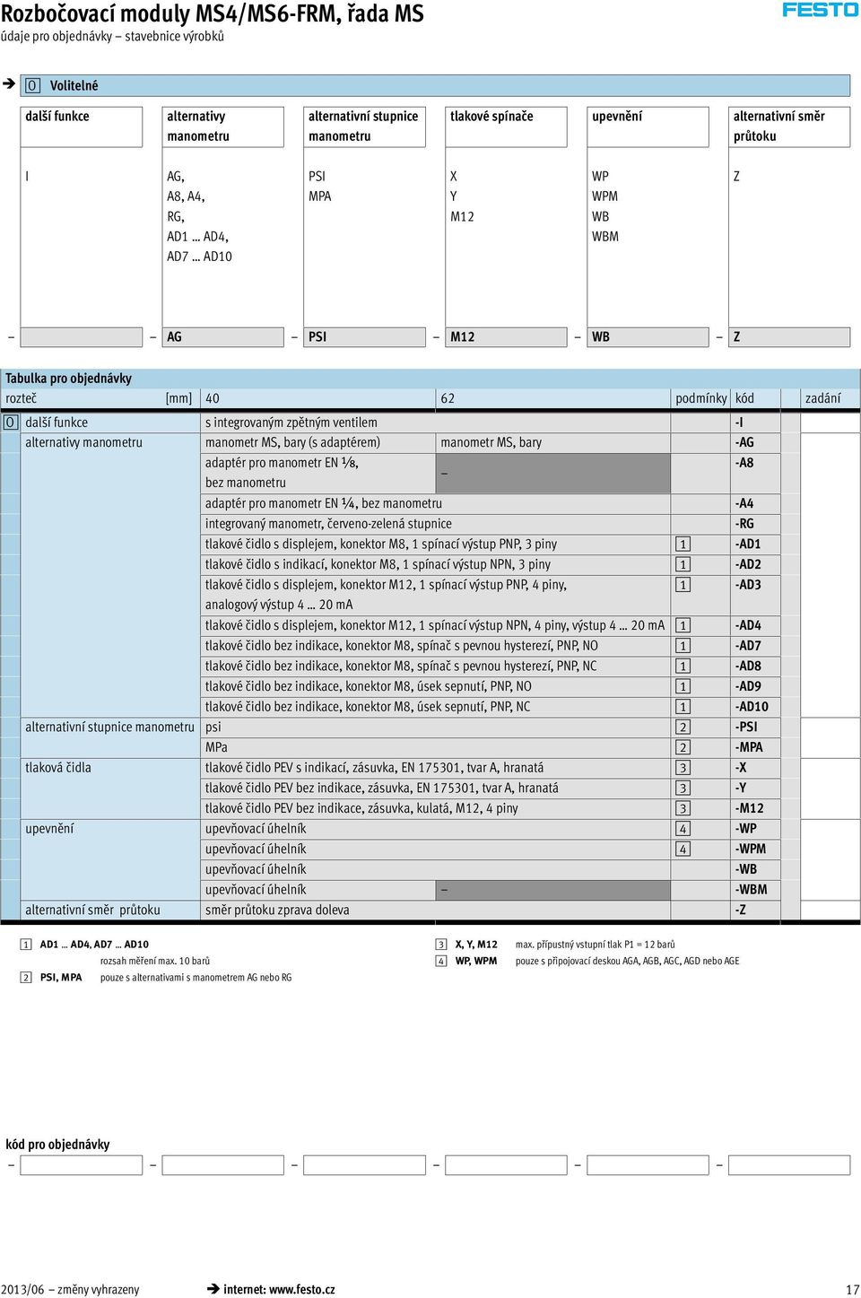 ventilem -I alternativy manometru manometr MS, bary (s adaptérem) manometr MS, bary -AG adaptér pro manometr EN x, -A8 bez manometru adaptér pro manometr EN ¼, bez manometru -A4 integrovaný manometr,