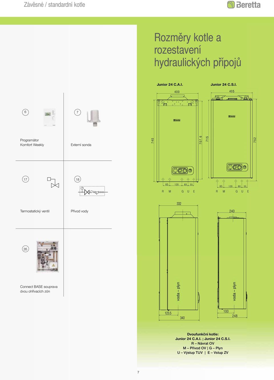 6 7 Programátor Komfort Weekly Externí sonda 17 18 R M G U E R M G U E Termostatický ventil Přívod vody