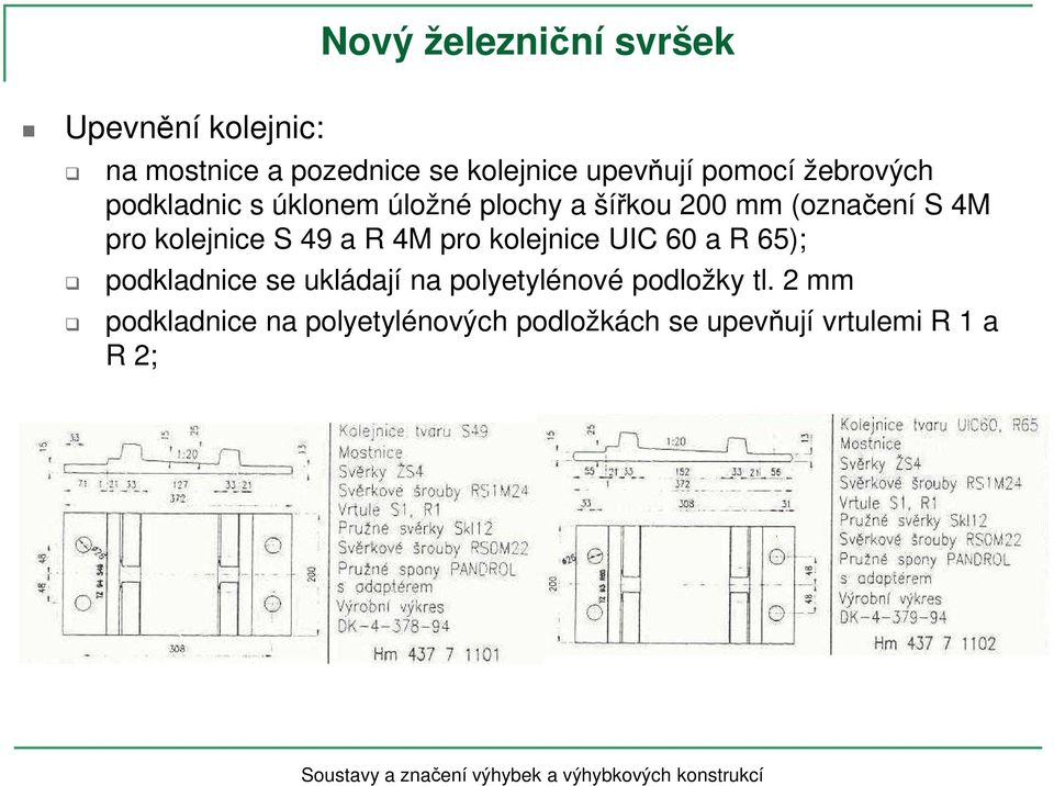 kolejnice S 49 a R 4M pro kolejnice UIC 60 a R 65); podkladnice se ukládají na