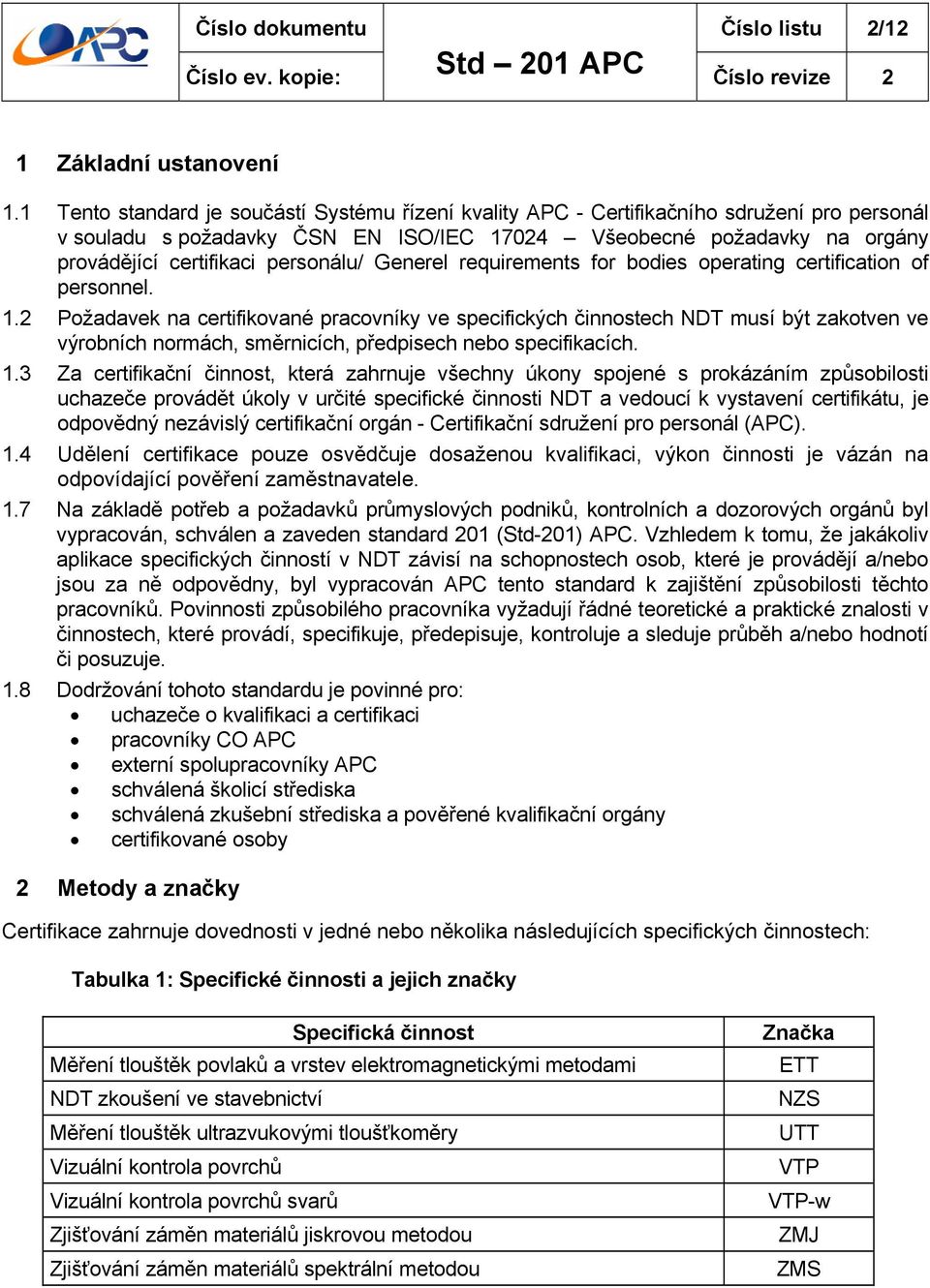 personálu/ Generel requirements for bodies operating certification of personnel. 1.