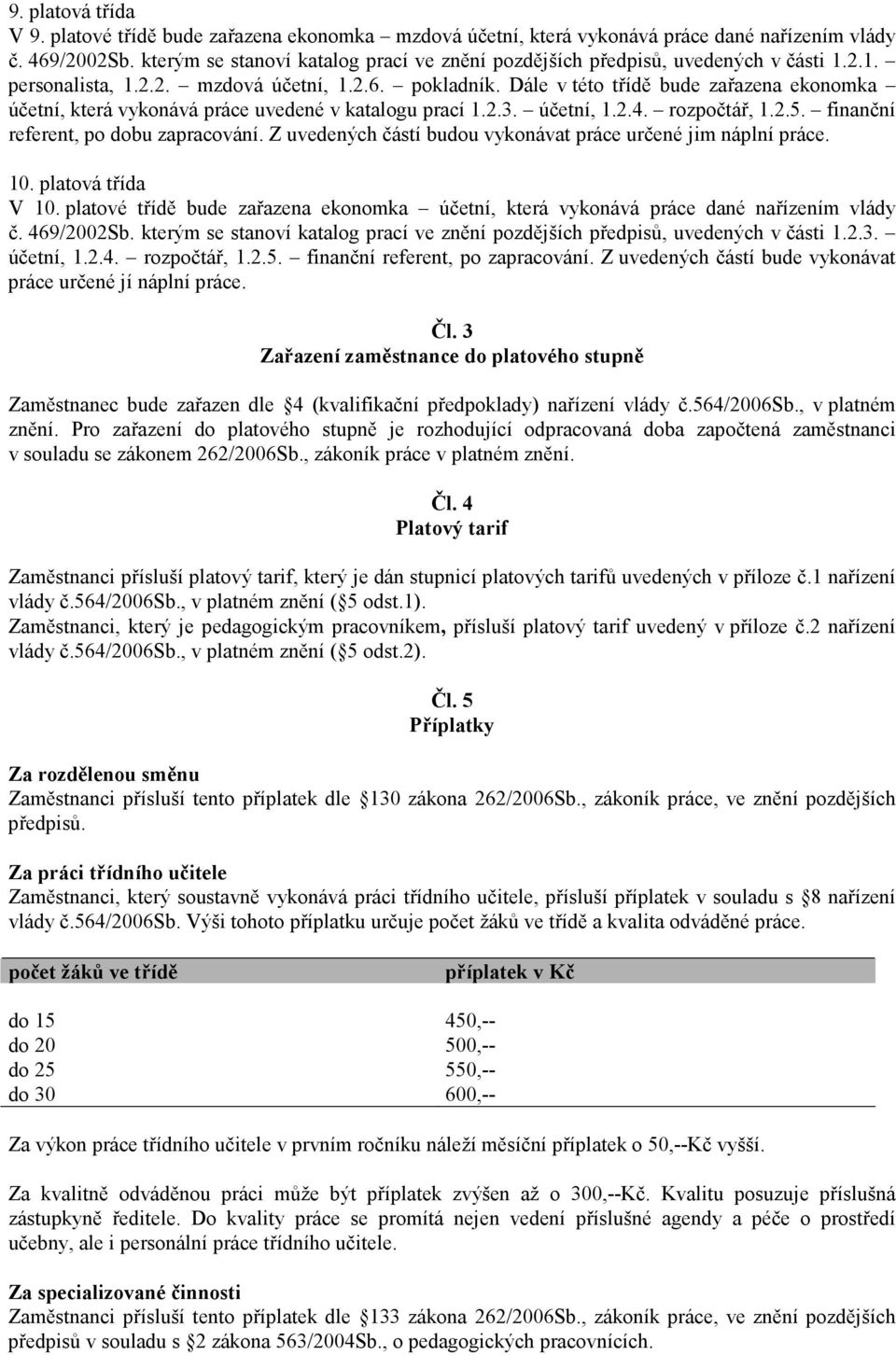 Dále v této třídě bude zařazena ekonomka účetní, která vykonává práce uvedené v katalogu prací 1.2.3. účetní, 1.2.4. rozpočtář, 1.2.5. finanční referent, po dobu zapracování.