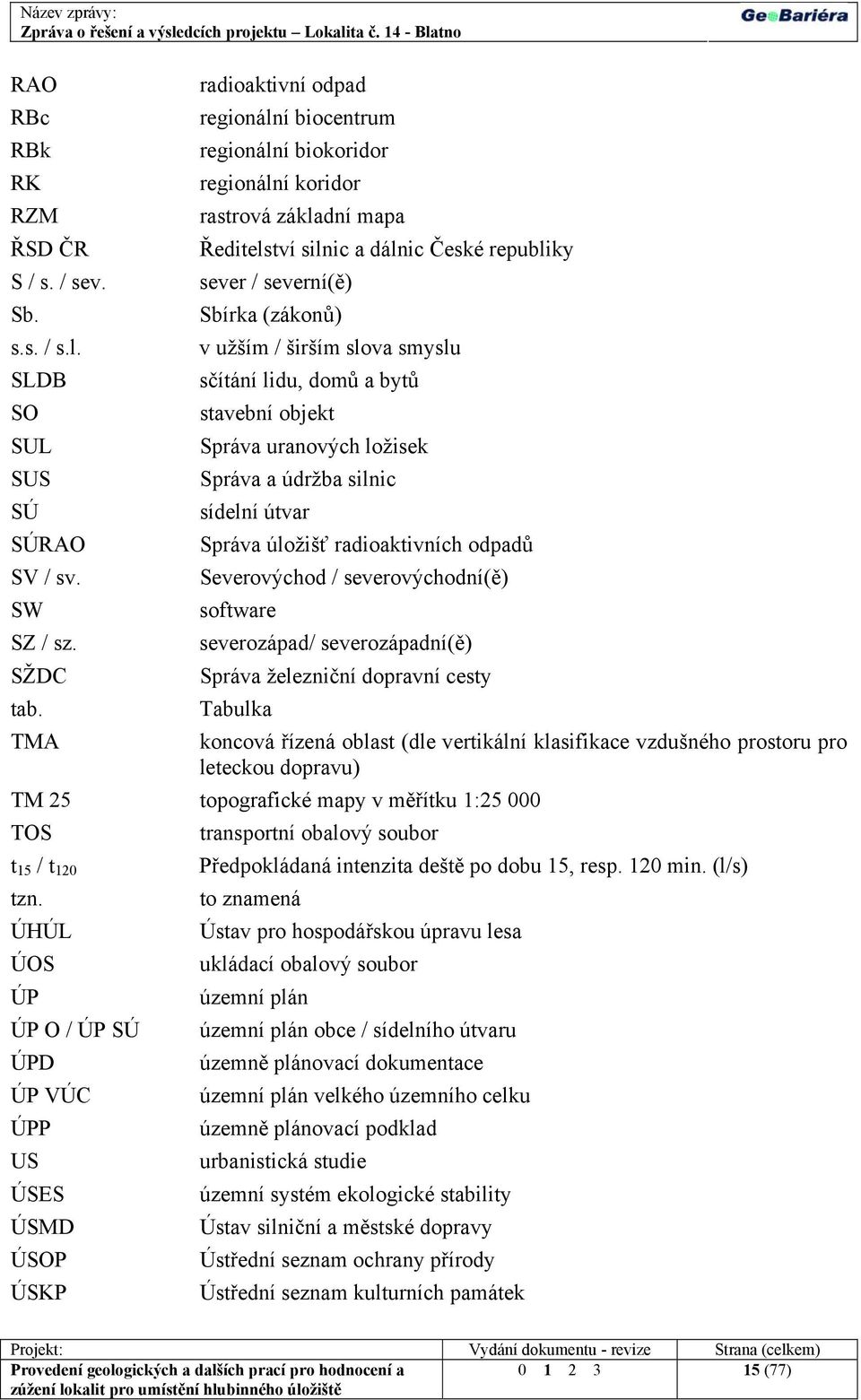 v užším / širším slova smyslu SLDB sčítání lidu, domů a bytů SO stavební objekt SUL Správa uranových ložisek SUS Správa a údržba silnic SÚ sídelní útvar SÚRAO Správa úložišť radioaktivních odpadů SV