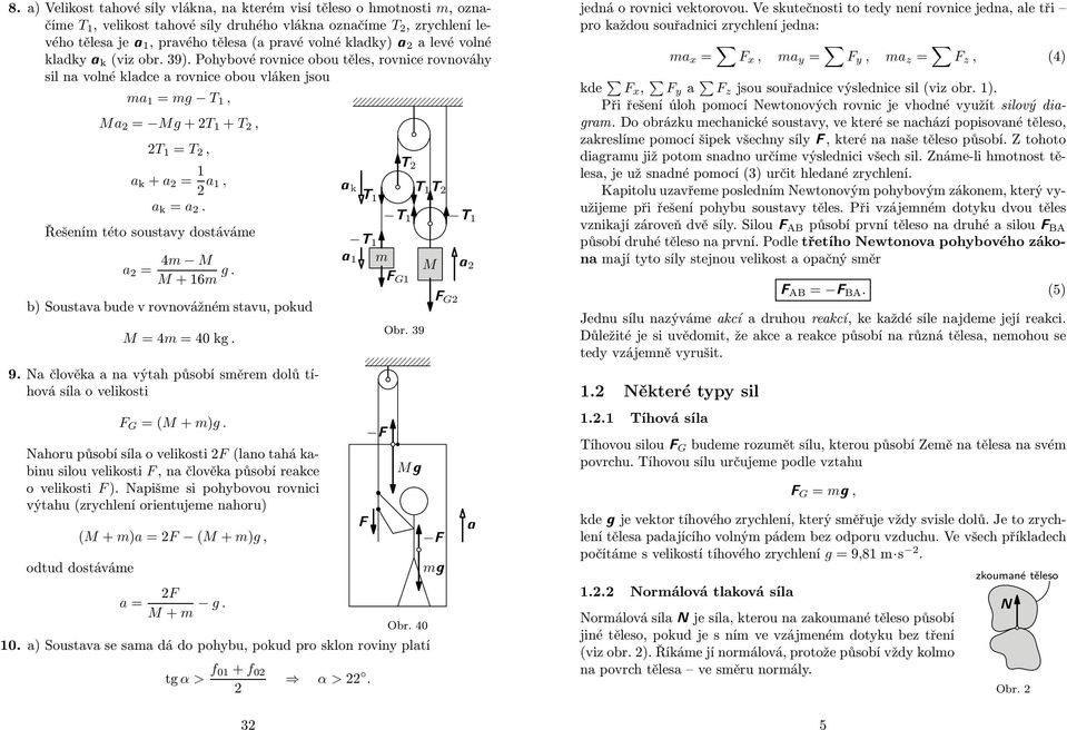 této soustavy dostáváe a = 4 M M +16 g. b) Soustava bude v rovnovážné stavu, pokud M =4 =40kg. 9. a člověka a na výtah působí sěre dolů tíhová síla o velikosti =(M + )g.
