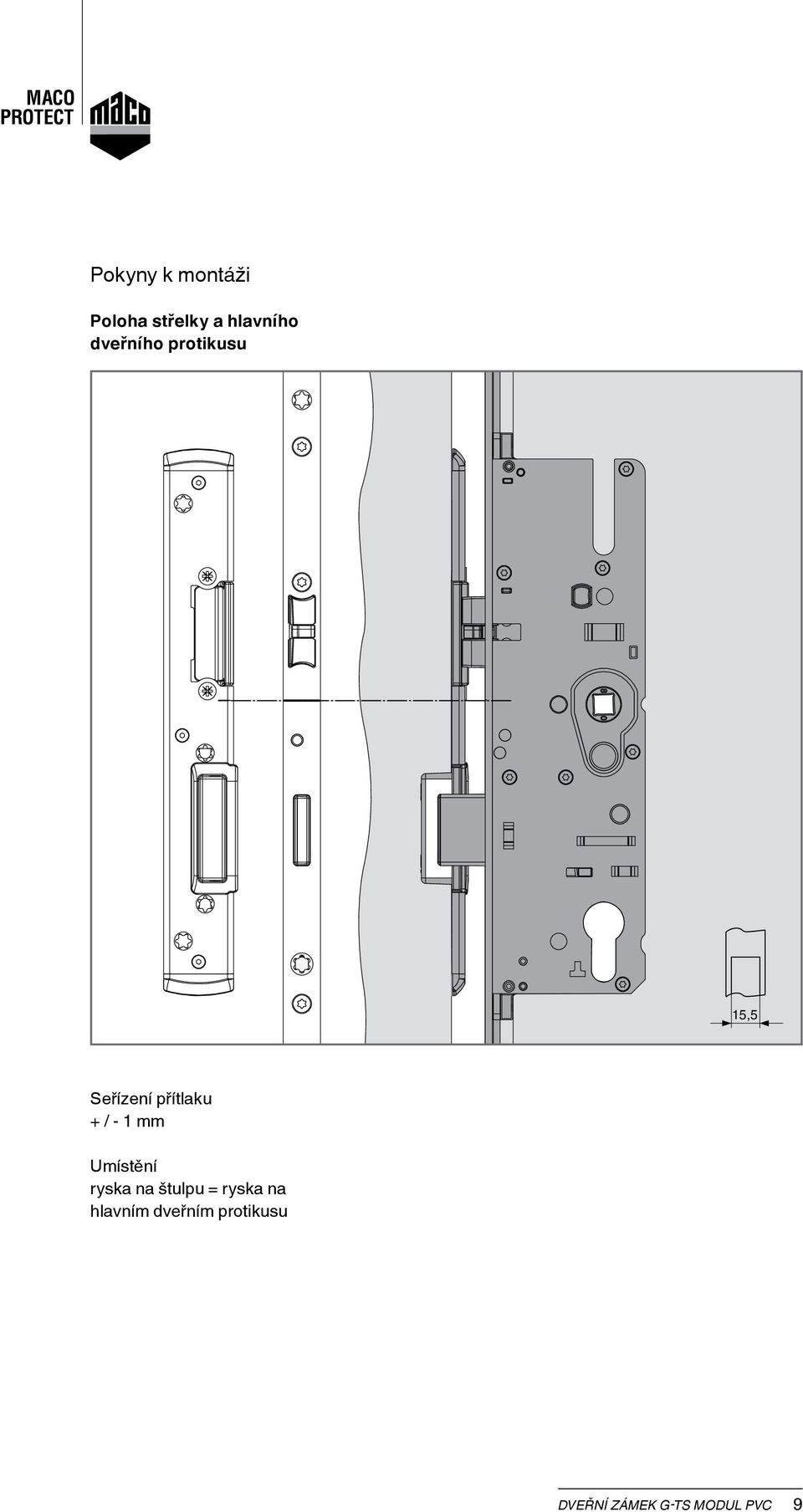 Seřízení přítlaku + / - 1 mm Umístění