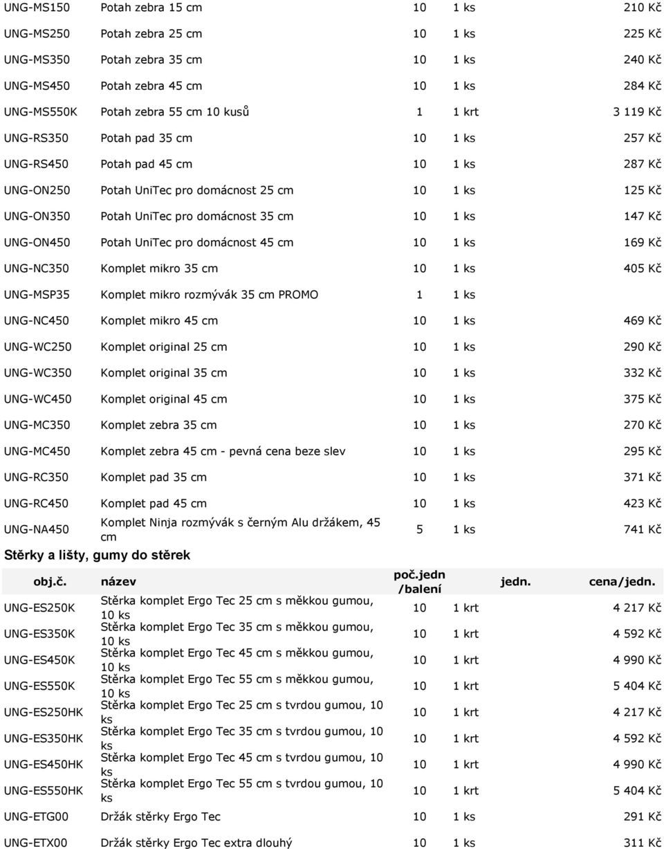 domácnost 35 cm 10 1 ks 147 Kč UNG-ON450 Potah UniTec pro domácnost 45 cm 10 1 ks 169 Kč UNG-NC350 Komplet mikro 35 cm 10 1 ks 405 Kč UNG-MSP35 Komplet mikro rozmývák 35 cm PROMO 1 1 ks UNG-NC450