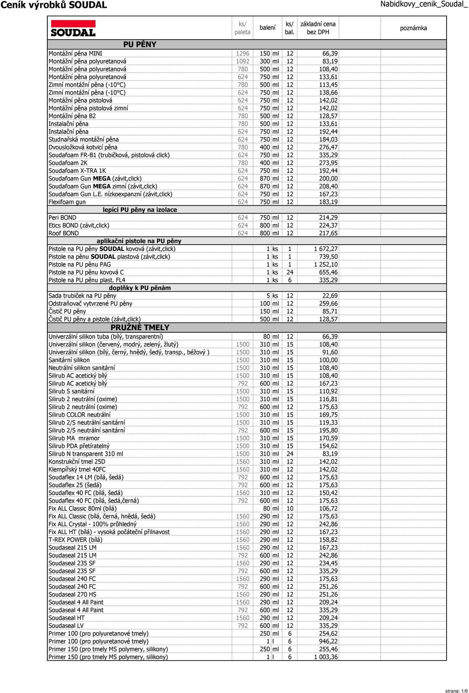 Montážní pěna B2 780 500 ml 12 128,57 Instalační pěna 780 500 ml 12 133,61 Instalační pěna 624 750 ml 12 192,44 Studnařská montážní pěna 624 750 ml 12 184,03 Dvousložková kotvicí pěna 780 400 ml 12