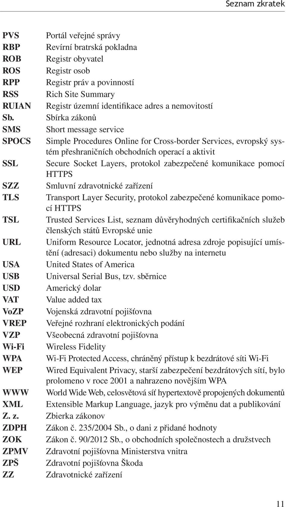 Sbírka zákonů SMS Short message service SPOCS Simple Procedures Online for Cross-border Services, evropský systém přeshraničních obchodních operací a aktivit SSL Secure Socket Layers, protokol