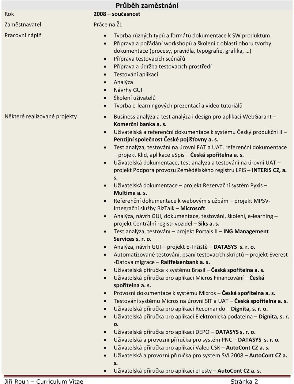 e-learningových prezentací a video tutoriálů Některé realizované projekty Business analýza a test analýza i design pro aplikaci WebGarant Komerční banka a. s.