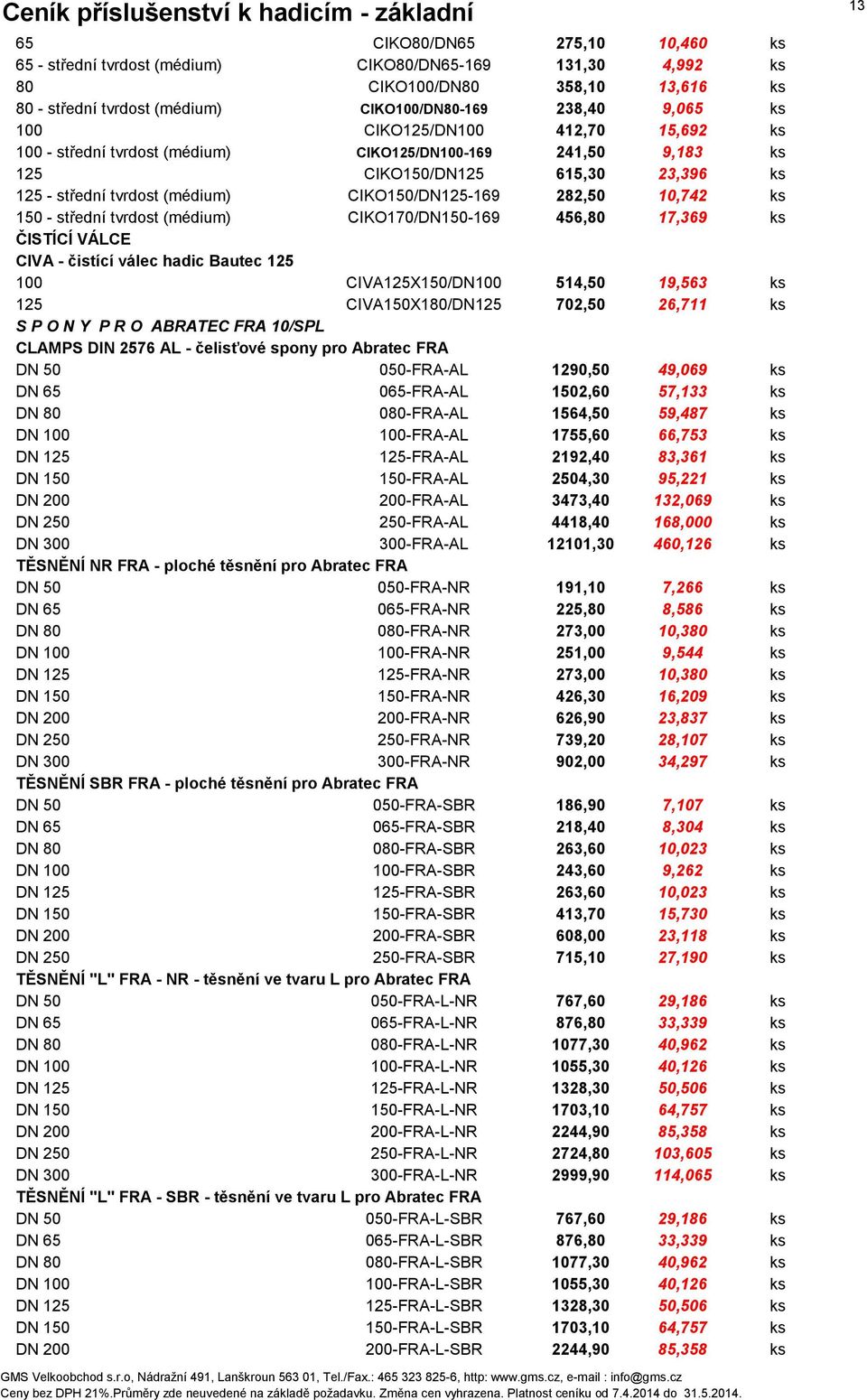 150 - střední tvrdost (médium) CIKO170/DN150-169 456,80 17,369 ks ČISTÍCÍ VÁLCE CIVA - čistící válec hadic Bautec 125 100 CIVA125X150/DN100 514,50 19,563 ks 125 CIVA150X180/DN125 702,50 26,711 ks S P