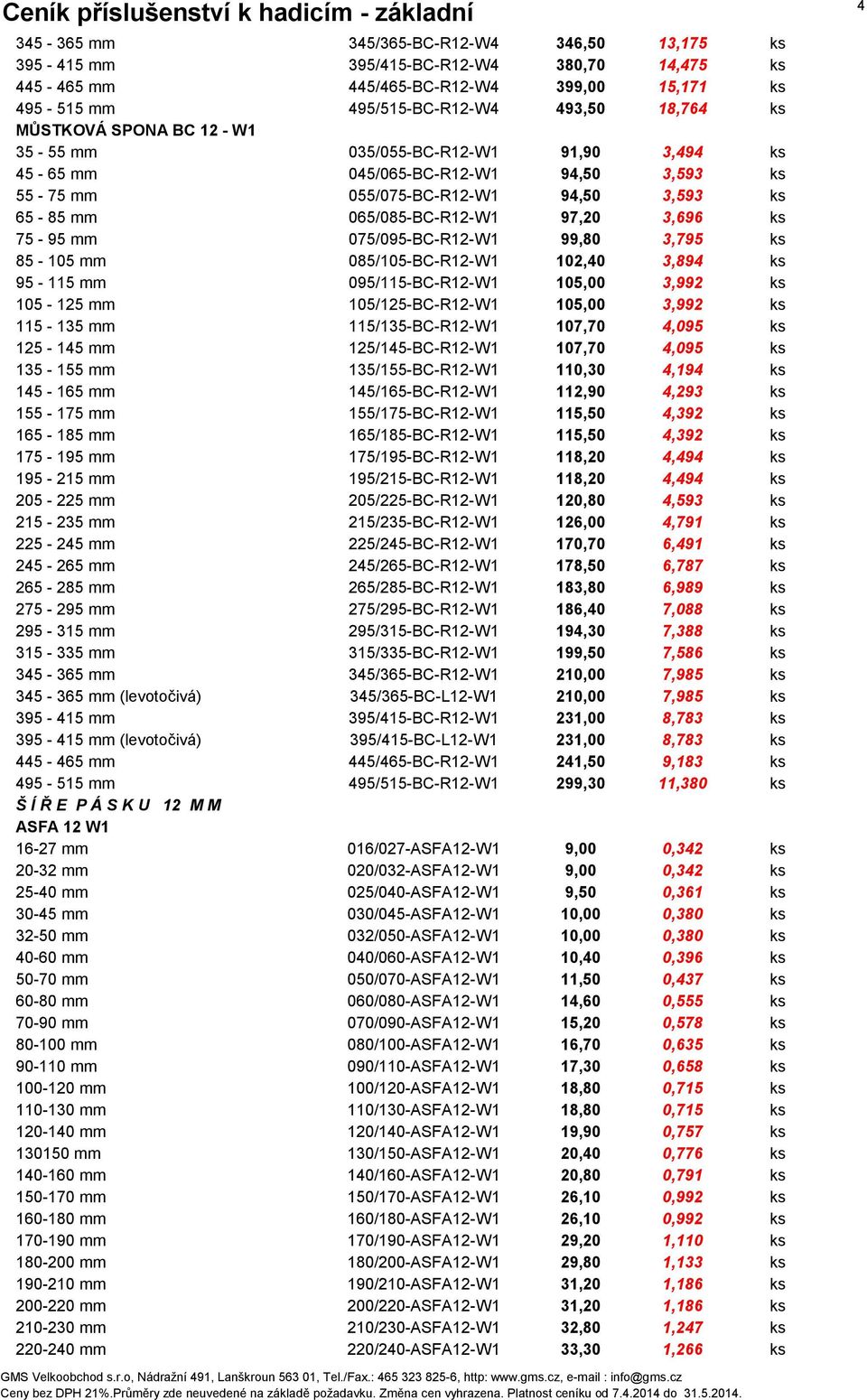 075/095-BC-R12-W1 99,80 3,795 ks 85-105 mm 085/105-BC-R12-W1 102,40 3,894 ks 95-115 mm 095/115-BC-R12-W1 105,00 3,992 ks 105-125 mm 105/125-BC-R12-W1 105,00 3,992 ks 115-135 mm 115/135-BC-R12-W1