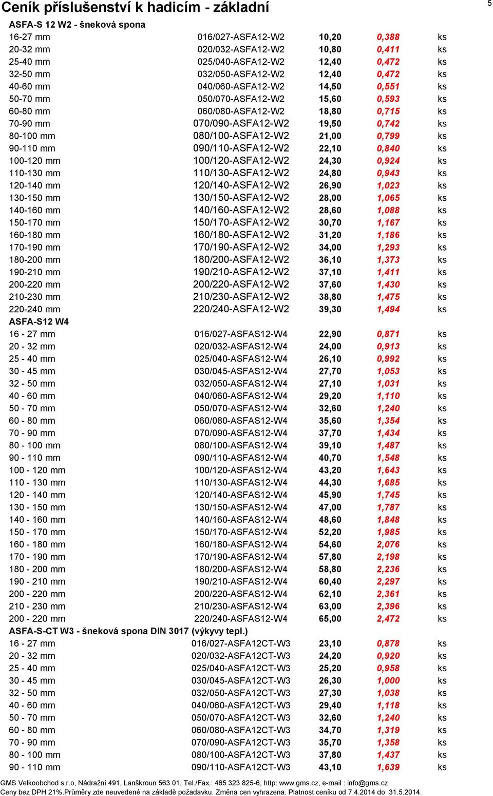 21,00 0,799 ks 90-110 mm 090/110-ASFA12-W2 22,10 0,840 ks 100-120 mm 100/120-ASFA12-W2 24,30 0,924 ks 110-130 mm 110/130-ASFA12-W2 24,80 0,943 ks 120-140 mm 120/140-ASFA12-W2 26,90 1,023 ks 130-150