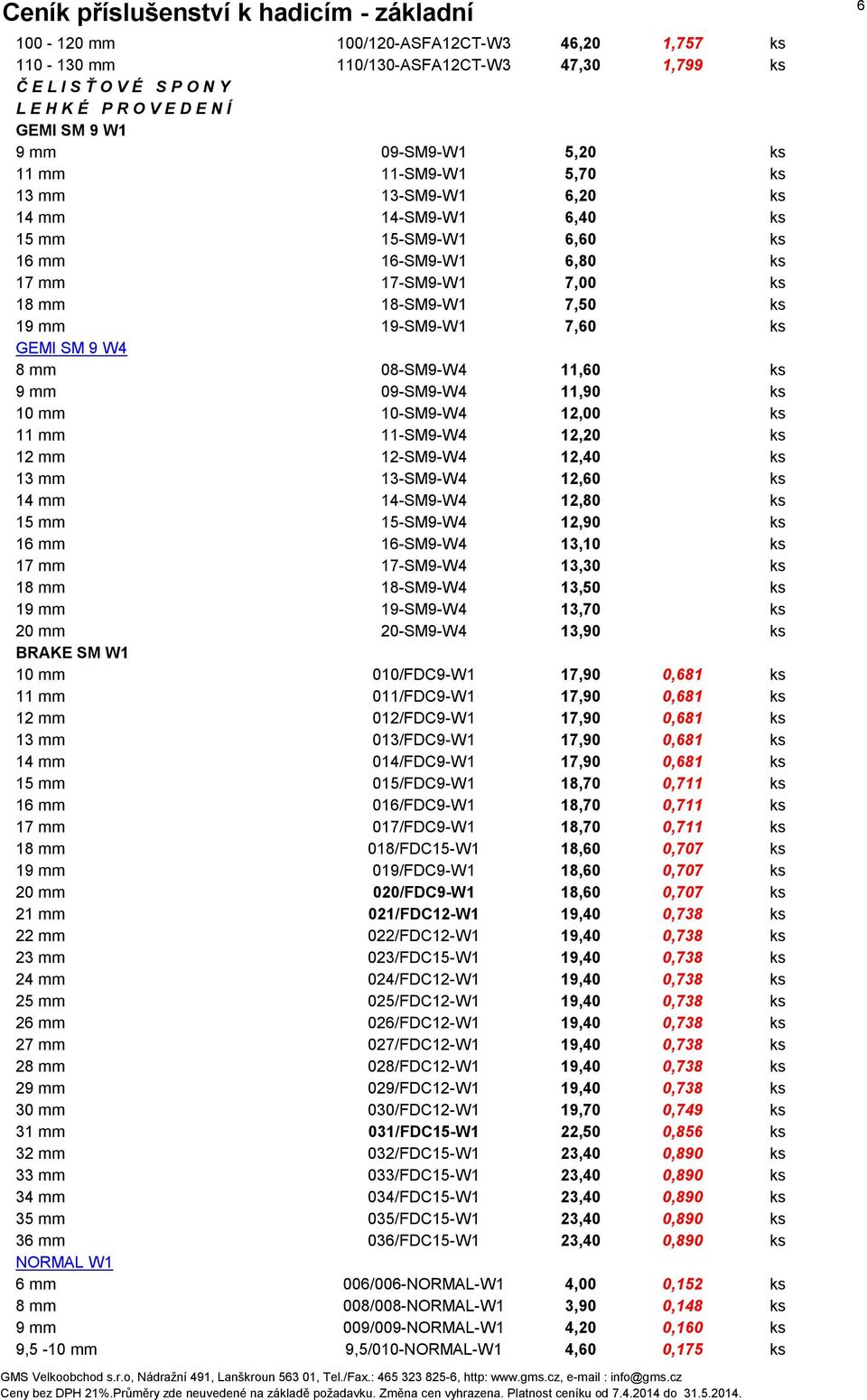 08-SM9-W4 11,60 ks 9 mm 09-SM9-W4 11,90 ks 10 mm 10-SM9-W4 12,00 ks 11 mm 11-SM9-W4 12,20 ks 12 mm 12-SM9-W4 12,40 ks 13 mm 13-SM9-W4 12,60 ks 14 mm 14-SM9-W4 12,80 ks 15 mm 15-SM9-W4 12,90 ks 16 mm