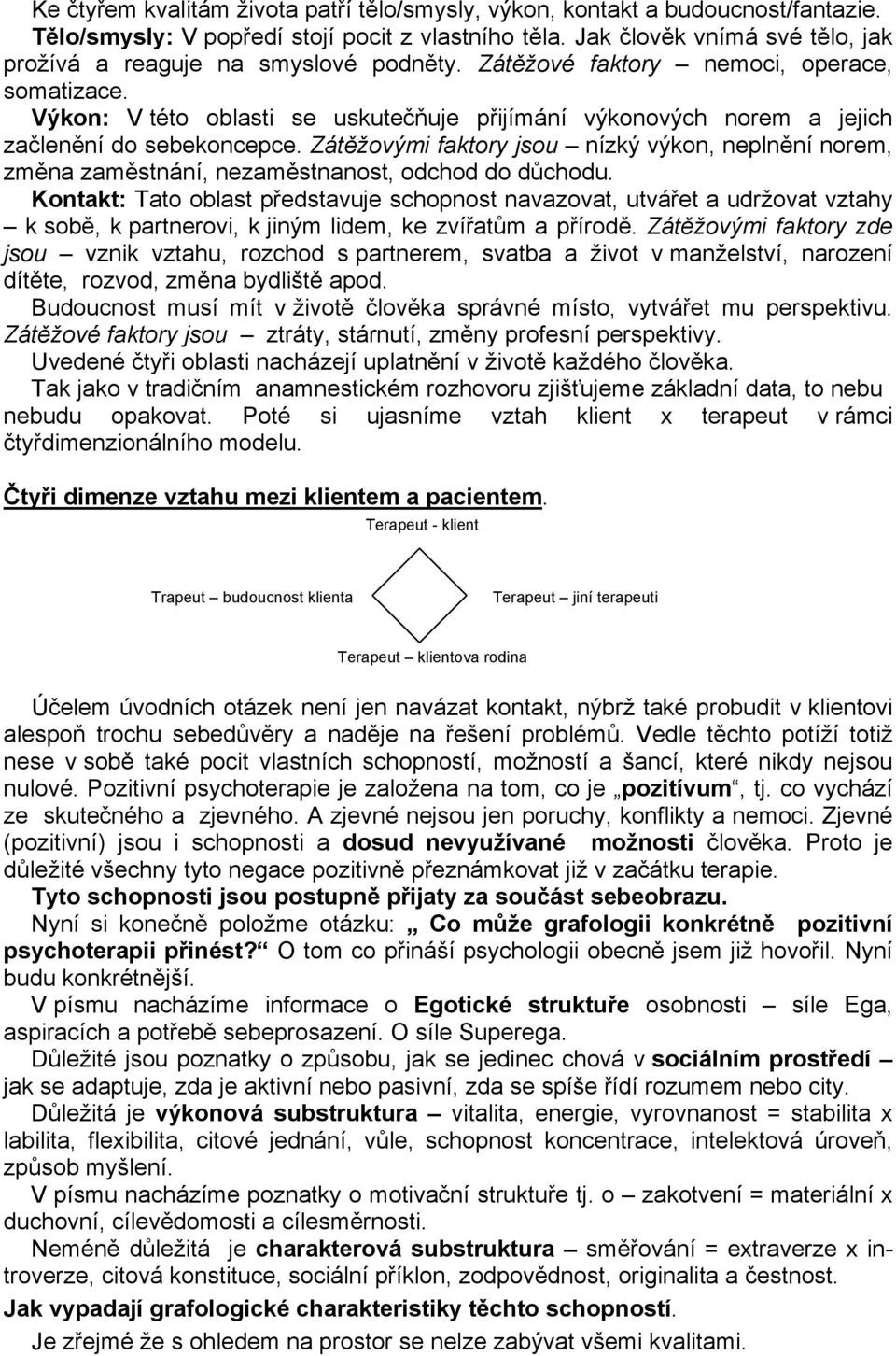 Výkon: V této oblasti se uskutečňuje přijímání výkonových norem a jejich začlenění do sebekoncepce.