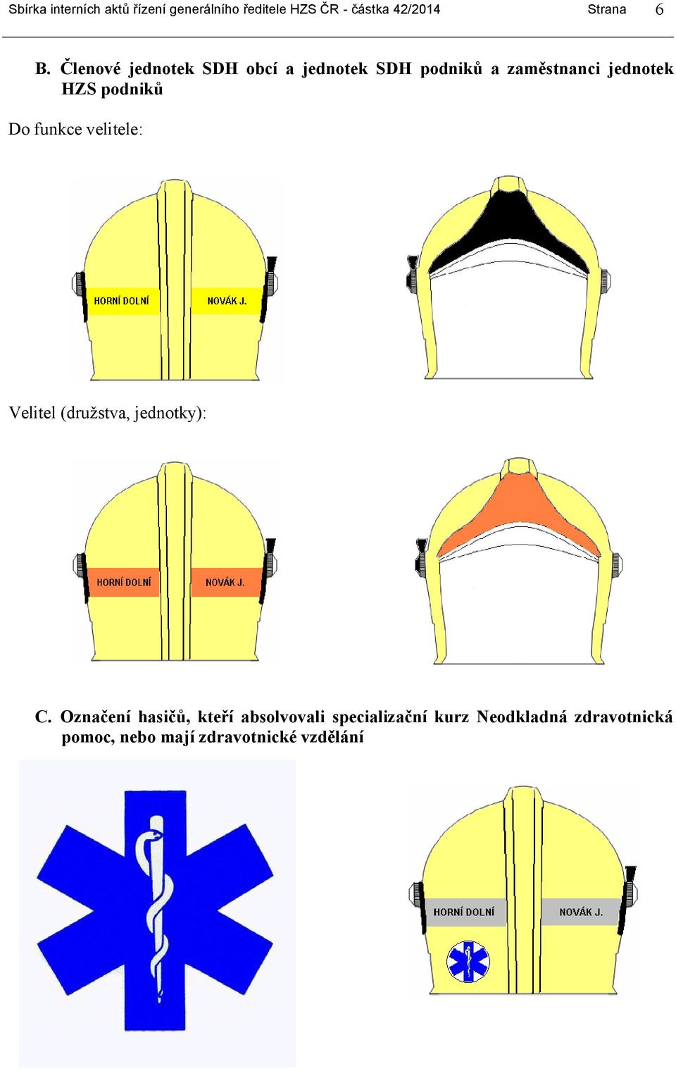 Do funkce velitele: Velitel (družstva, jednotky): C.