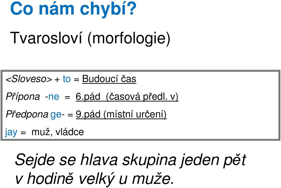 Přípona -ne = 6.pád (časová předl.