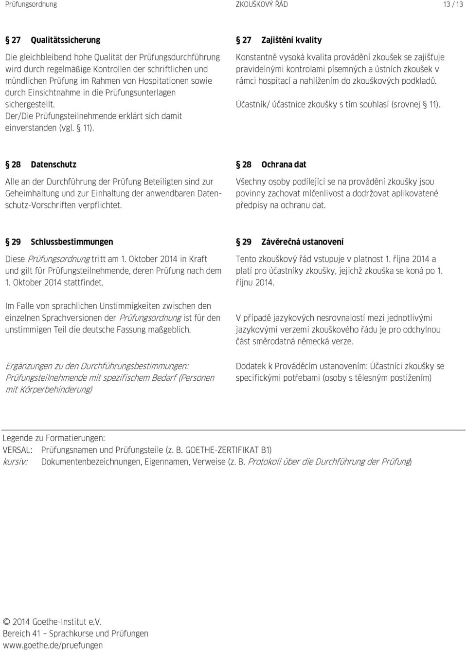 27 Zajištění kvality Konstantně vysoká kvalita provádění zkoušek se zajišťuje pravidelnými kontrolami písemných a ústních zkoušek v rámci hospitací a nahlížením do zkouškových podkladů.