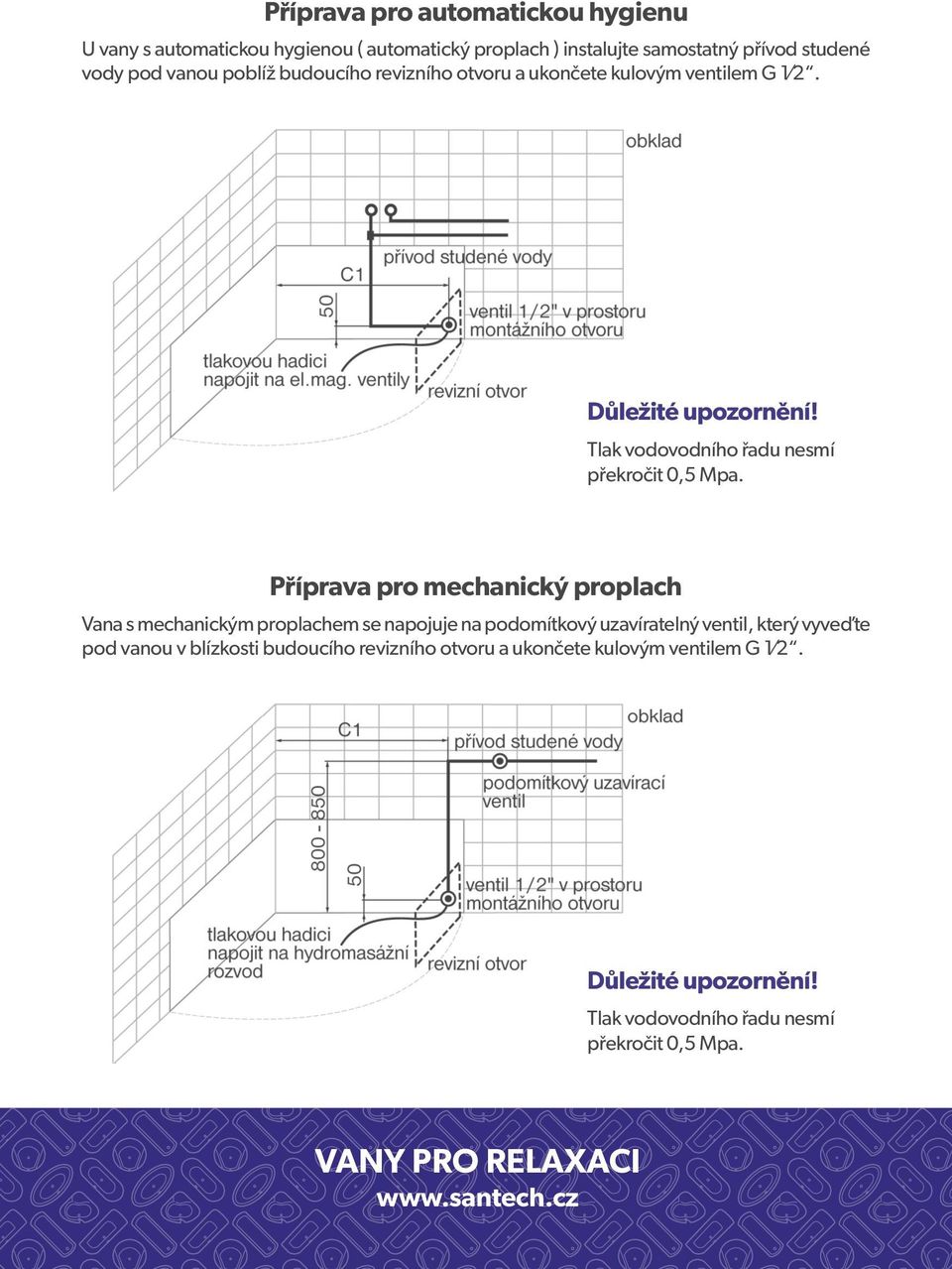 Tlak vodovodního řadu nesmí překročit 0,5 Mpa.