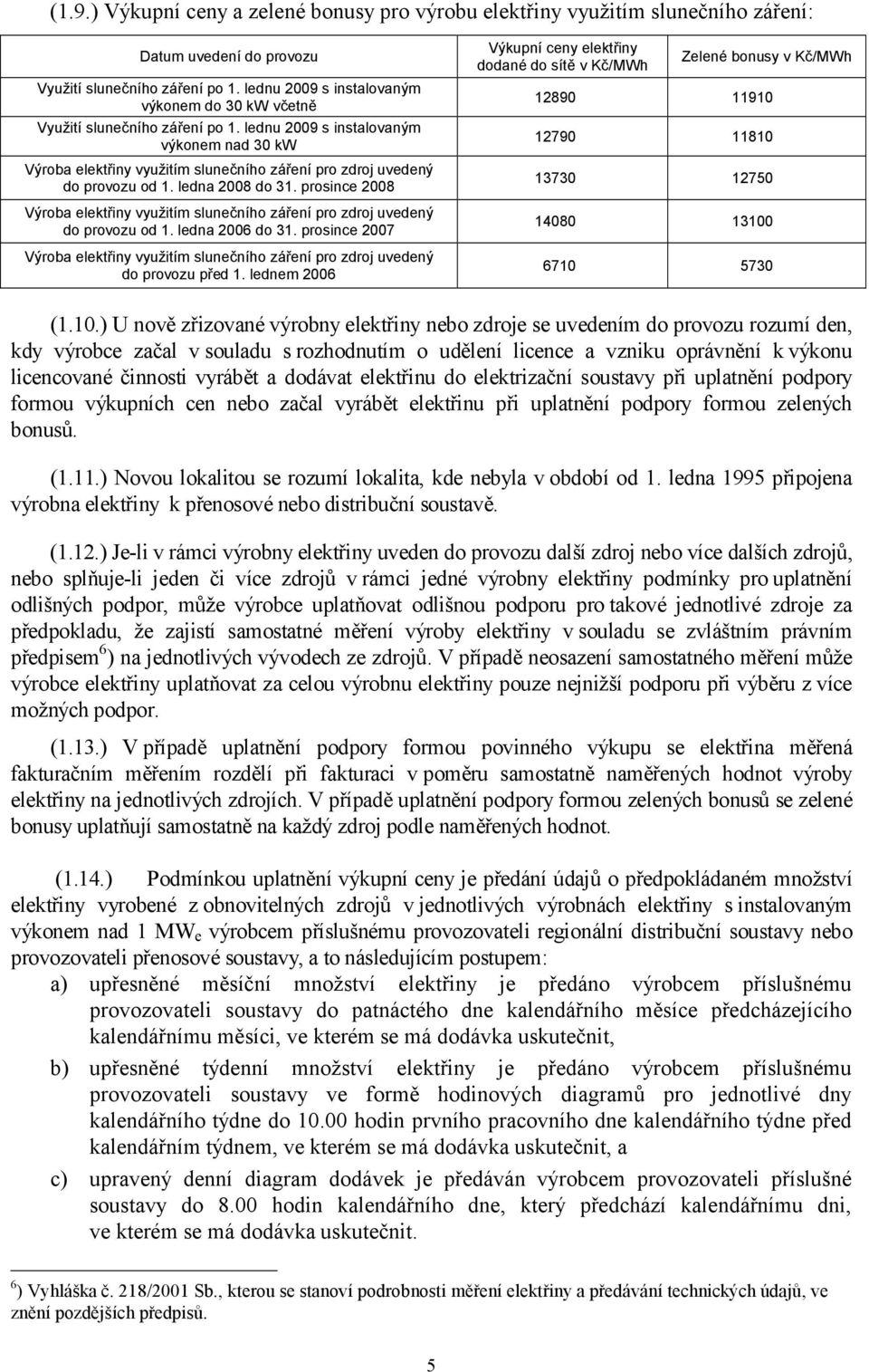 prosince 2008 Výroba elektřiny využitím slunečního záření pro zdroj uvedený do provozu od 1. ledna 2006 do 31.