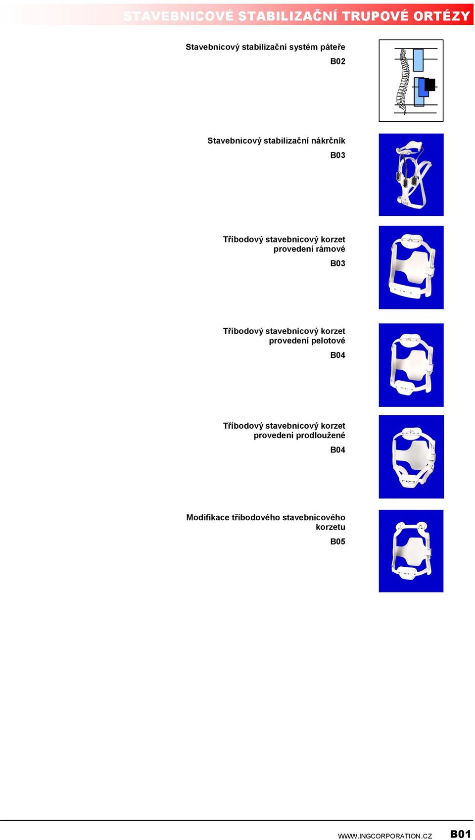 rámové B03 Tříbodový stavebnicový korzet provedení pelotové B04 Tříbodový