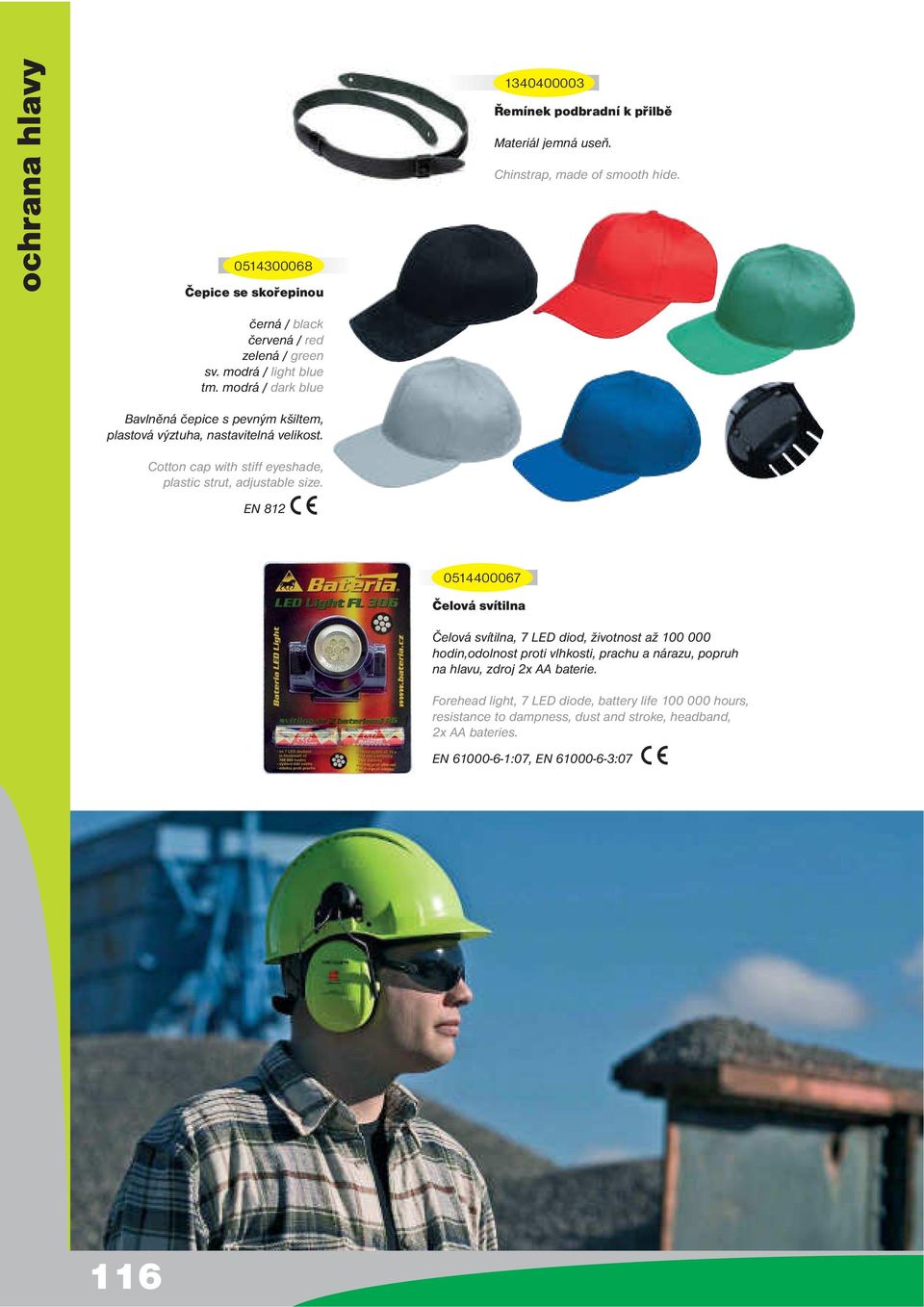 Cotton cap with stiff eyeshade, plastic strut, adjustable size.