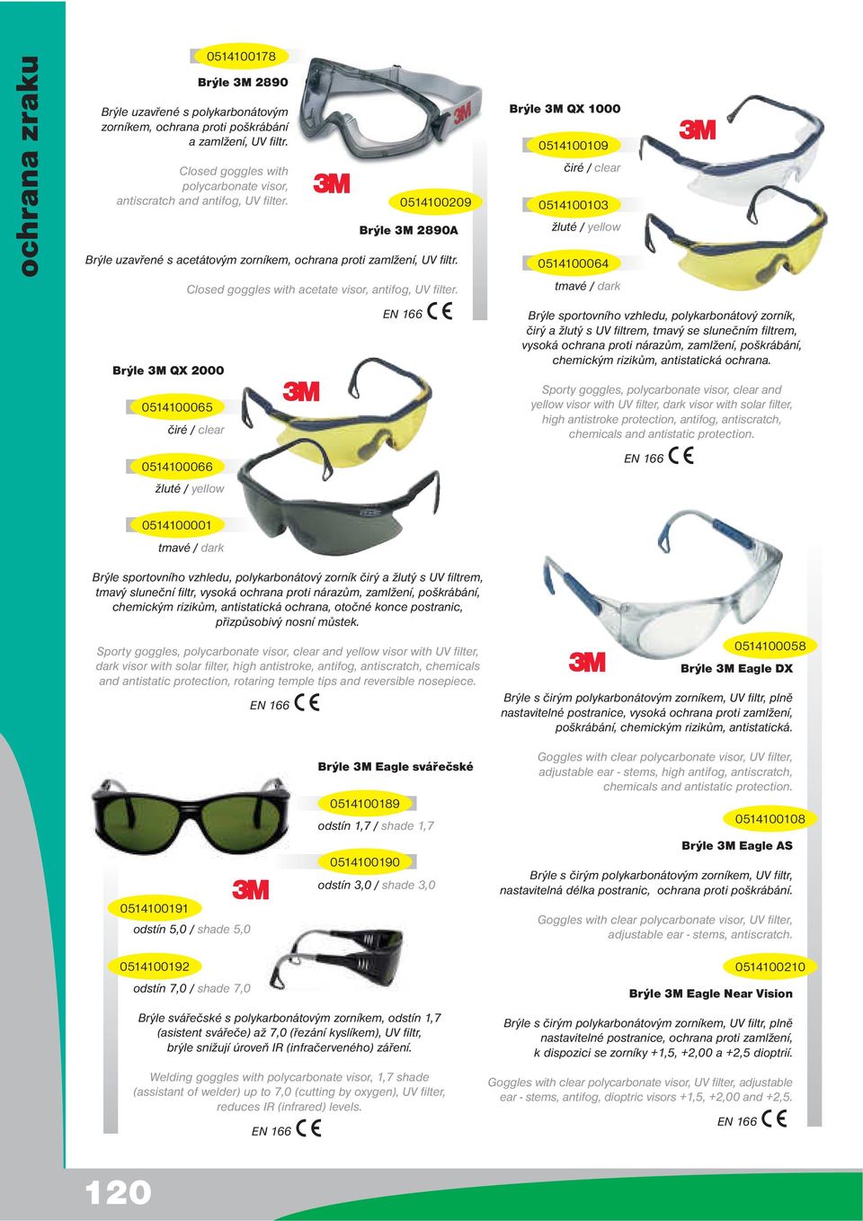 Closed goggles with acetate visor, antifog, UV filter.