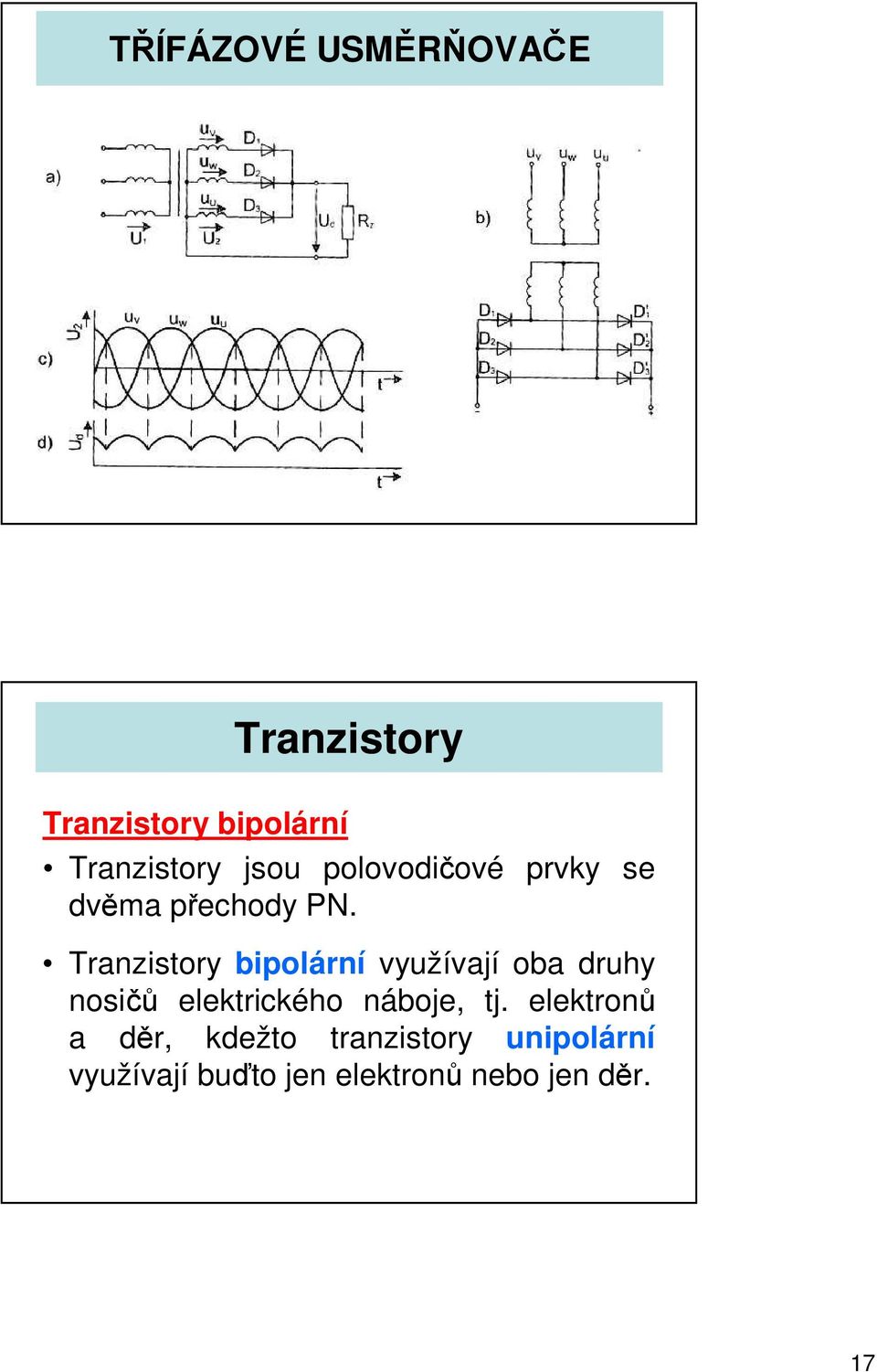 Tranzistory bipolární využívají oba druhy nosičů elektrického náboje,