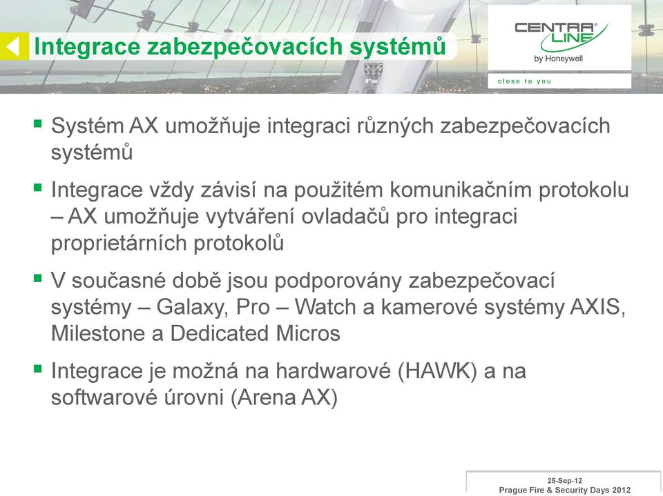 proprietárních protokolů V současné době jsou podporovány zabezpečovací systémy Galaxy, Pro Watch a